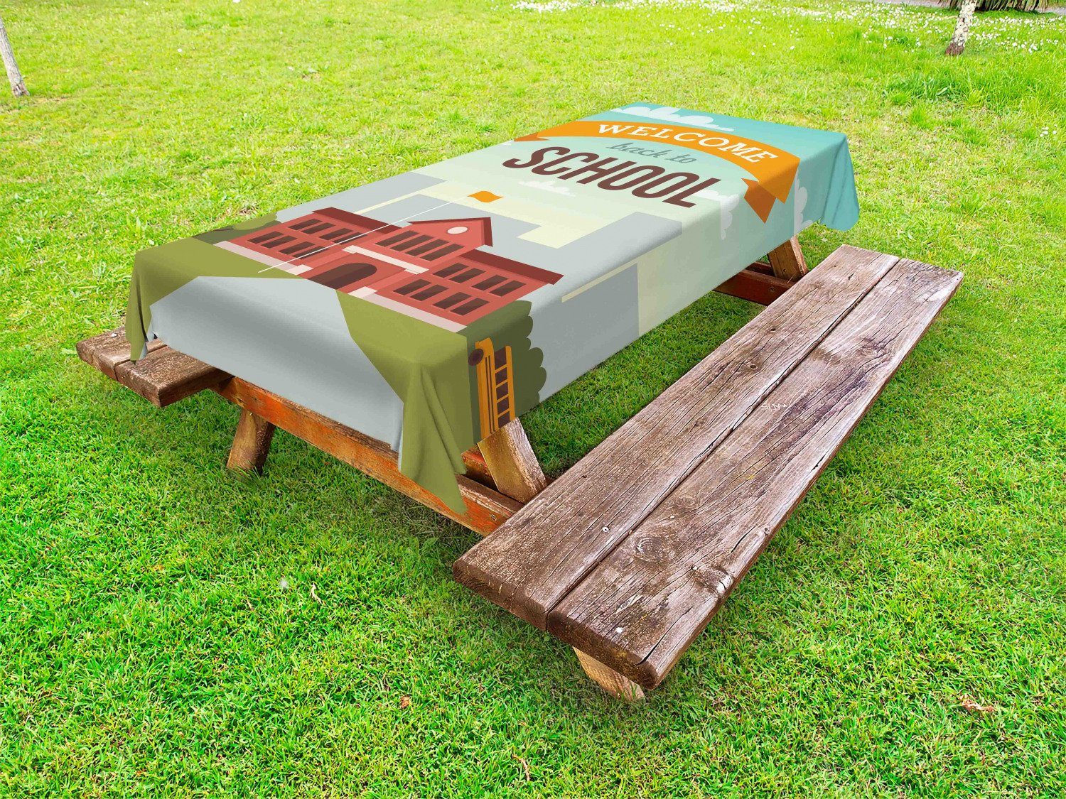 Abakuhaus Tischdecke dekorative der Picknick-Tischdecke, Willkommen waschbare in Schulbus zurück Schule
