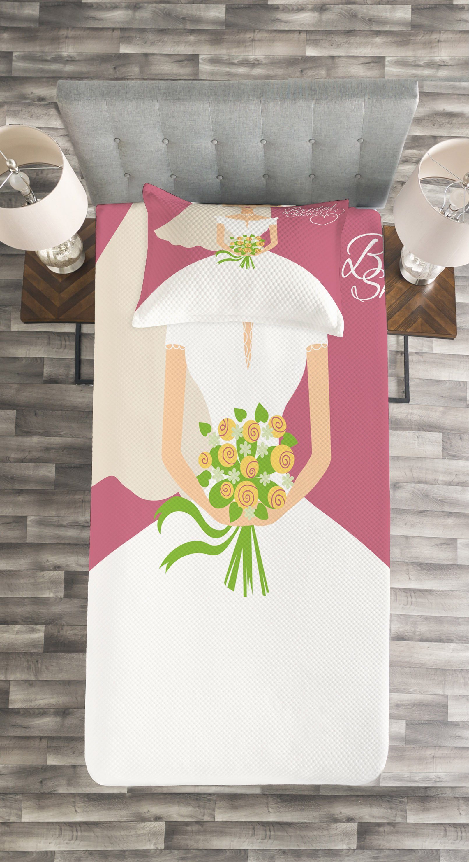 Tagesdecke im Braut Abakuhaus, weißen Kissenbezügen Set Kleid Hochzeit mit Waschbar,