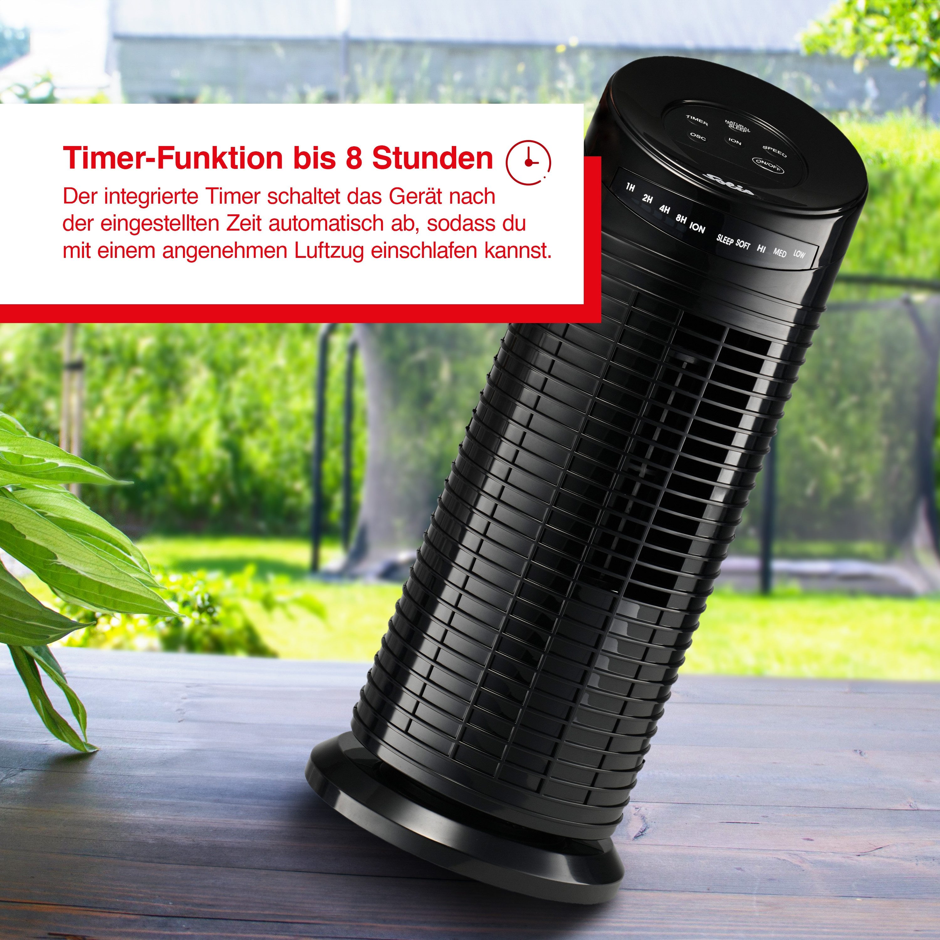 SOLIS OF SWITZERLAND Turmventilator Tower Fan, Typ 749, 35 W, Timer-Funktion, 3 Stufen, Oszillation