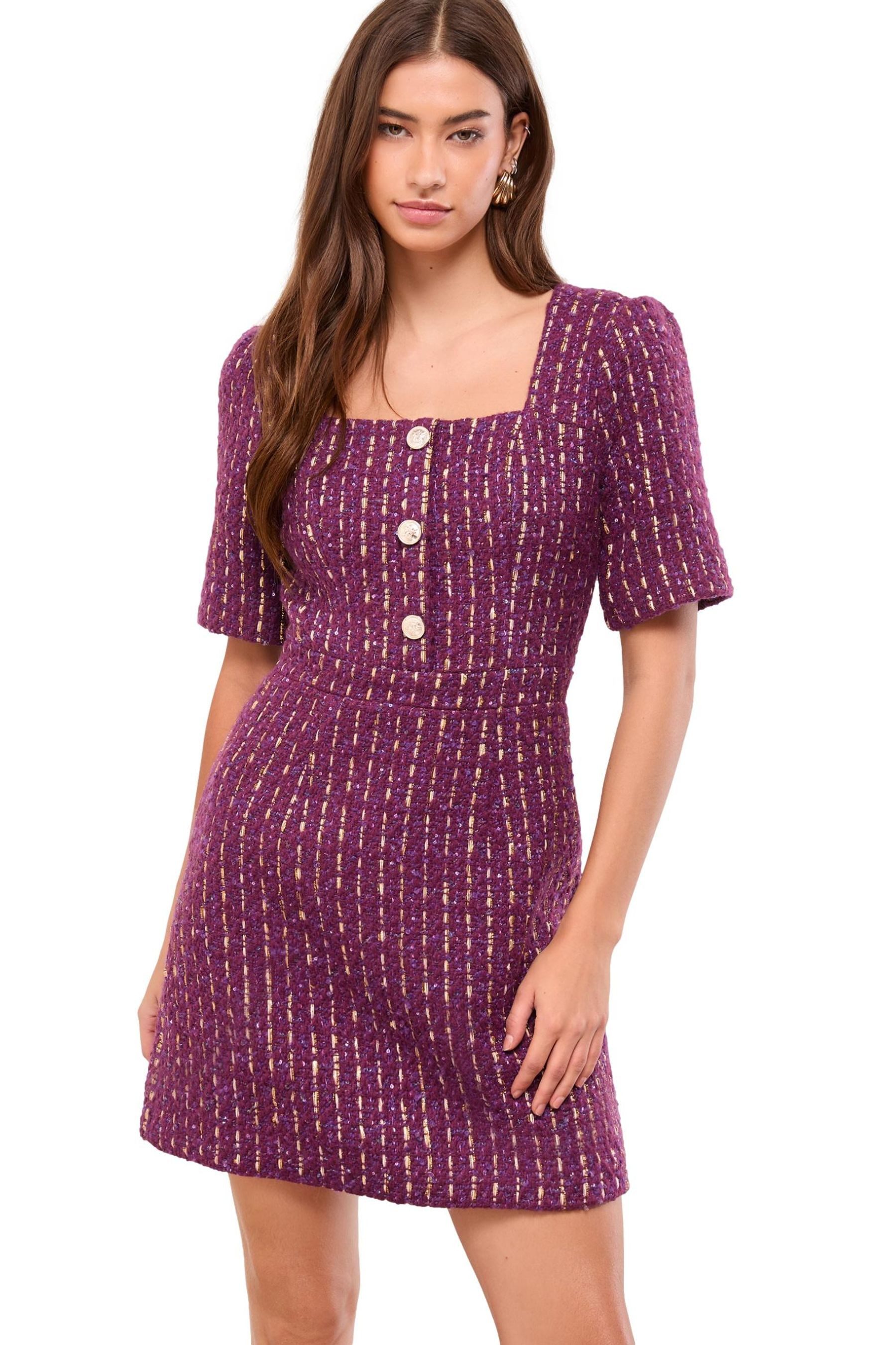 LIPSY Jerseykleid Lipsy Bouclé-Kleid aus Tweed mit Goldknopf (1-tlg)