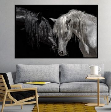 TPFLiving Kunstdruck (OHNE RAHMEN) Poster - Leinwand - Wandbild, Verträumtes Pferde Paar in schwarz und weiß (Verschiedene Größen), Farben: Leinwand bunt - Größe: 60x80cm