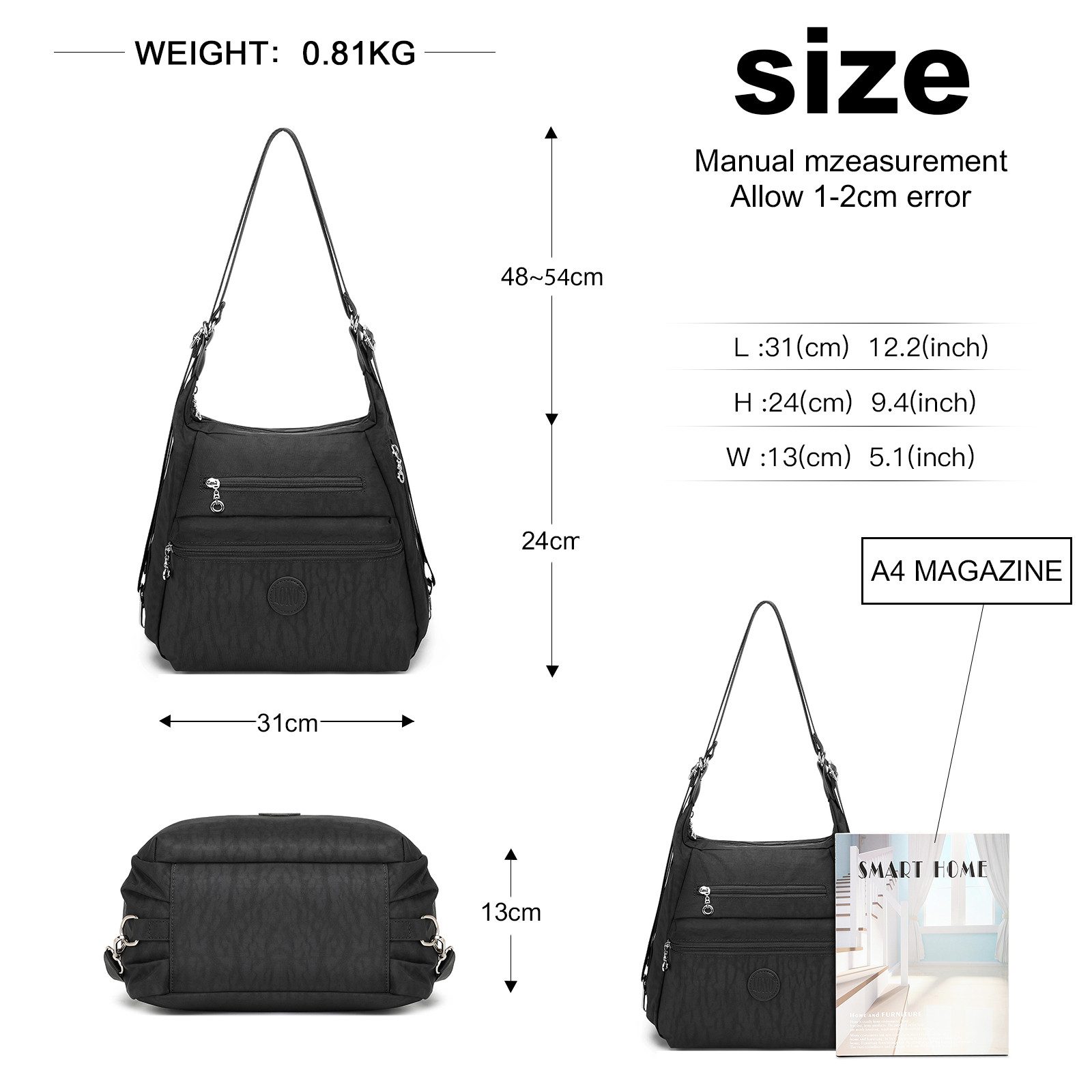KONO Handtasche Rucksack Damen Umhängetaschen Nylon Schultertaschen 3 in 1 günstig online kaufen