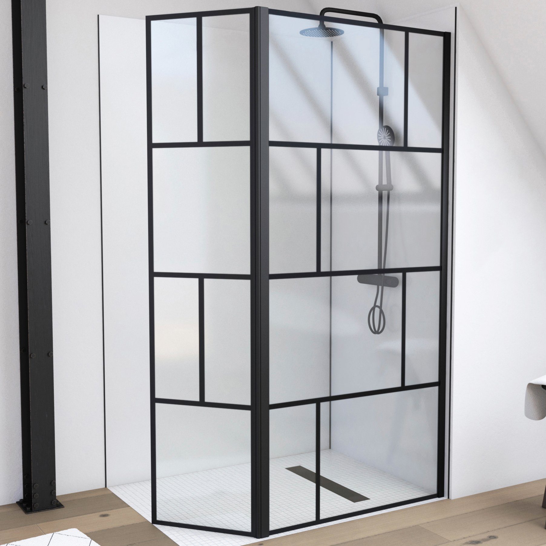 Marwell Walk-in-Dusche Bricks, Einscheibensicherheitsglas, (3 tlg), mit schwingbaren Flügel, ohne Haltestange, 90+40 x 195 cm