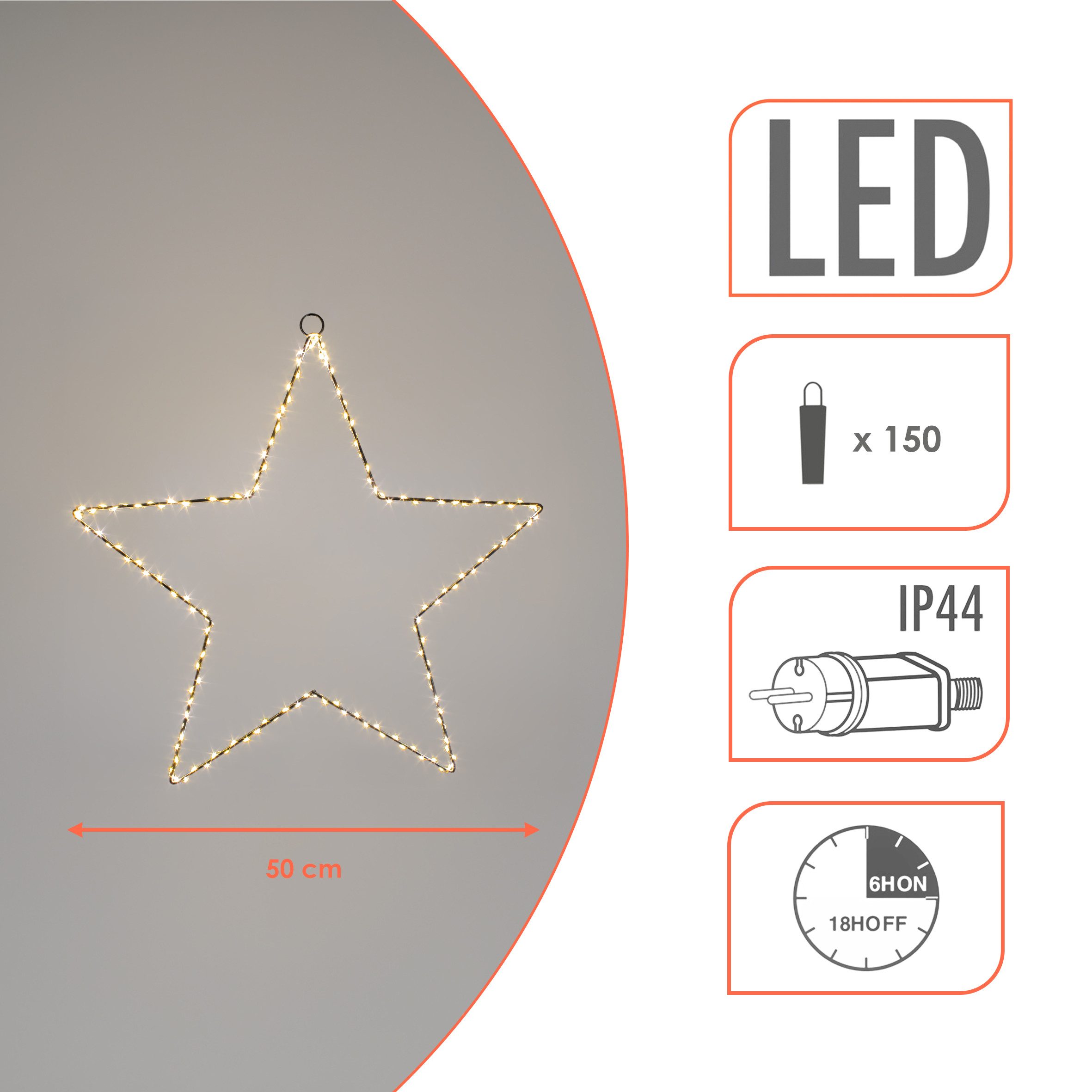 Spetebo LED Stern LED Leuchtstern zum Hängen aus Metall in silber mit Timer - 50 cm, Timer, LED fest integriert, warmweiß, Stern Silhouette warm weiß beleuchtet für Außen und Innen