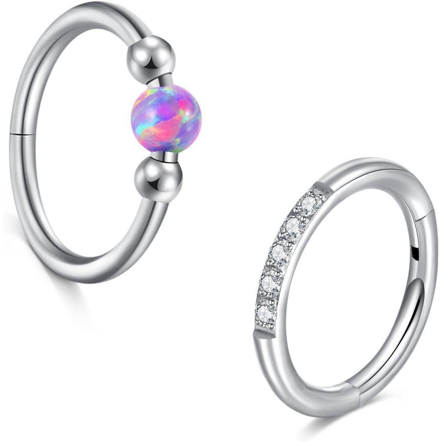 Nasenpiercing Nasenring Hoop Clicker 16G Edelstahl Septum Helix Azurblau Opal