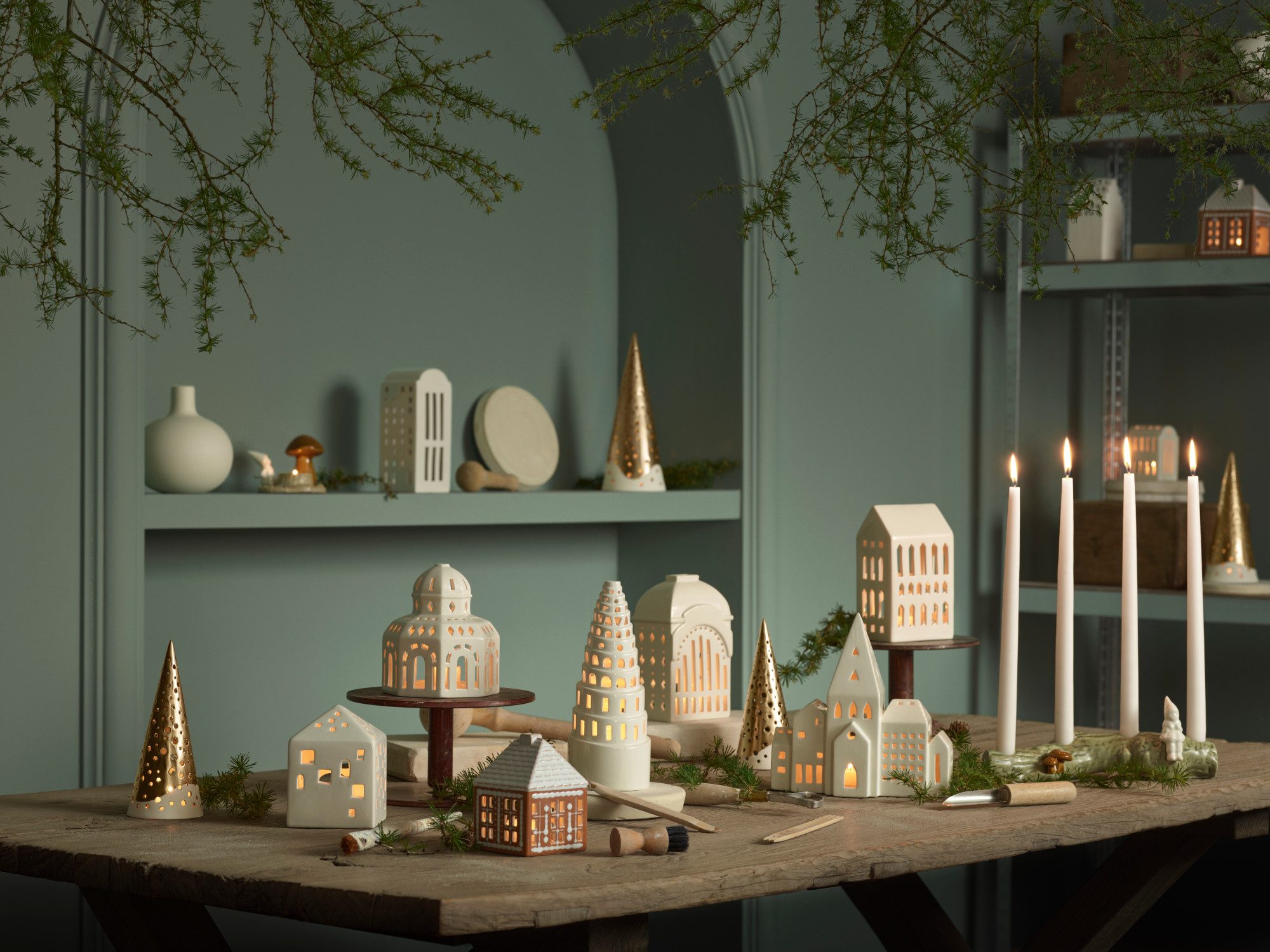 Kähler Teelichthalter Kähler Urbania Lichthaus Town house H12.5 Keramik Weiß