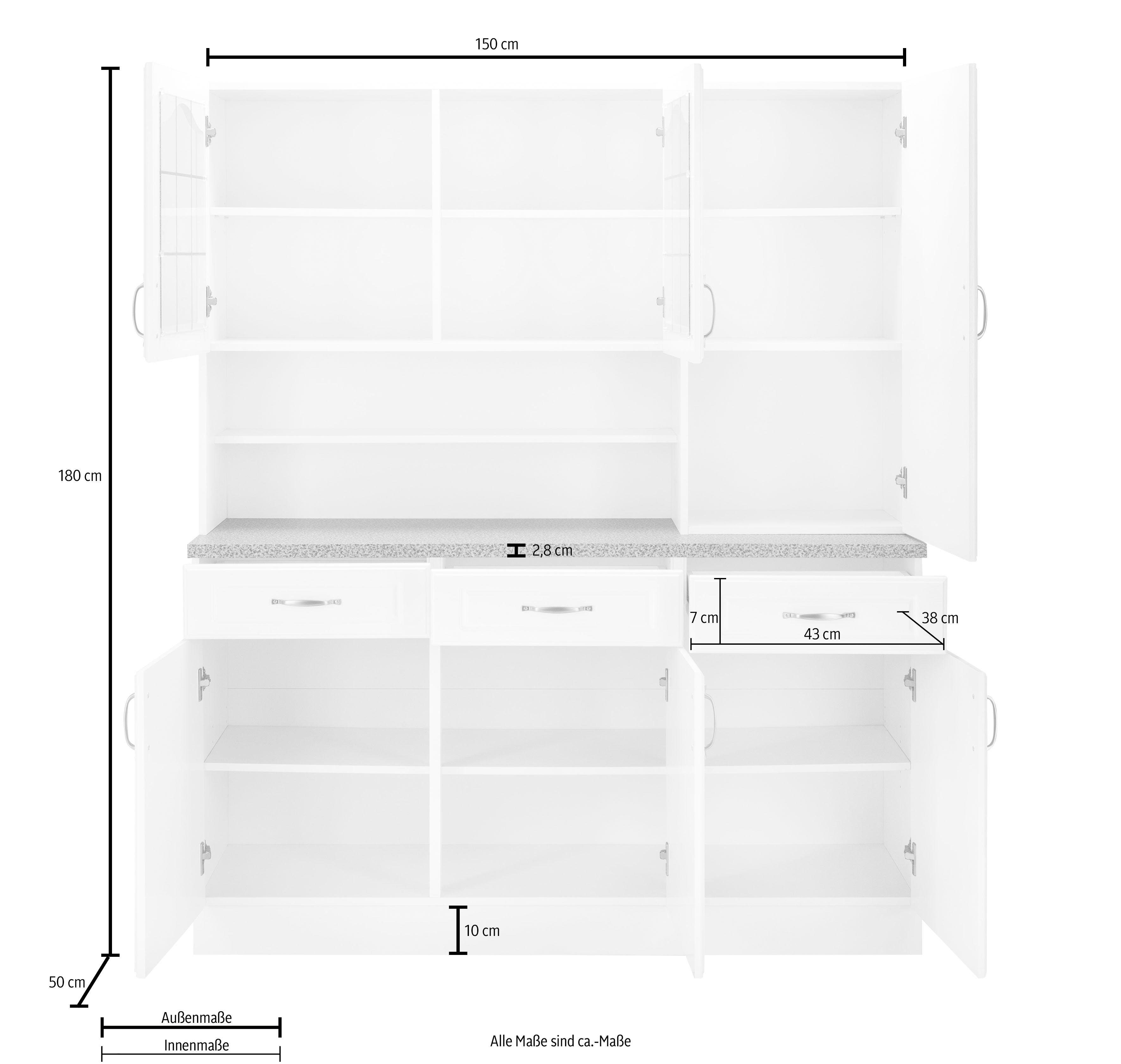 eichefarben cm 150 Landhaus-Optik, Buffet Vanille Linz | Breite wiho in Küchen