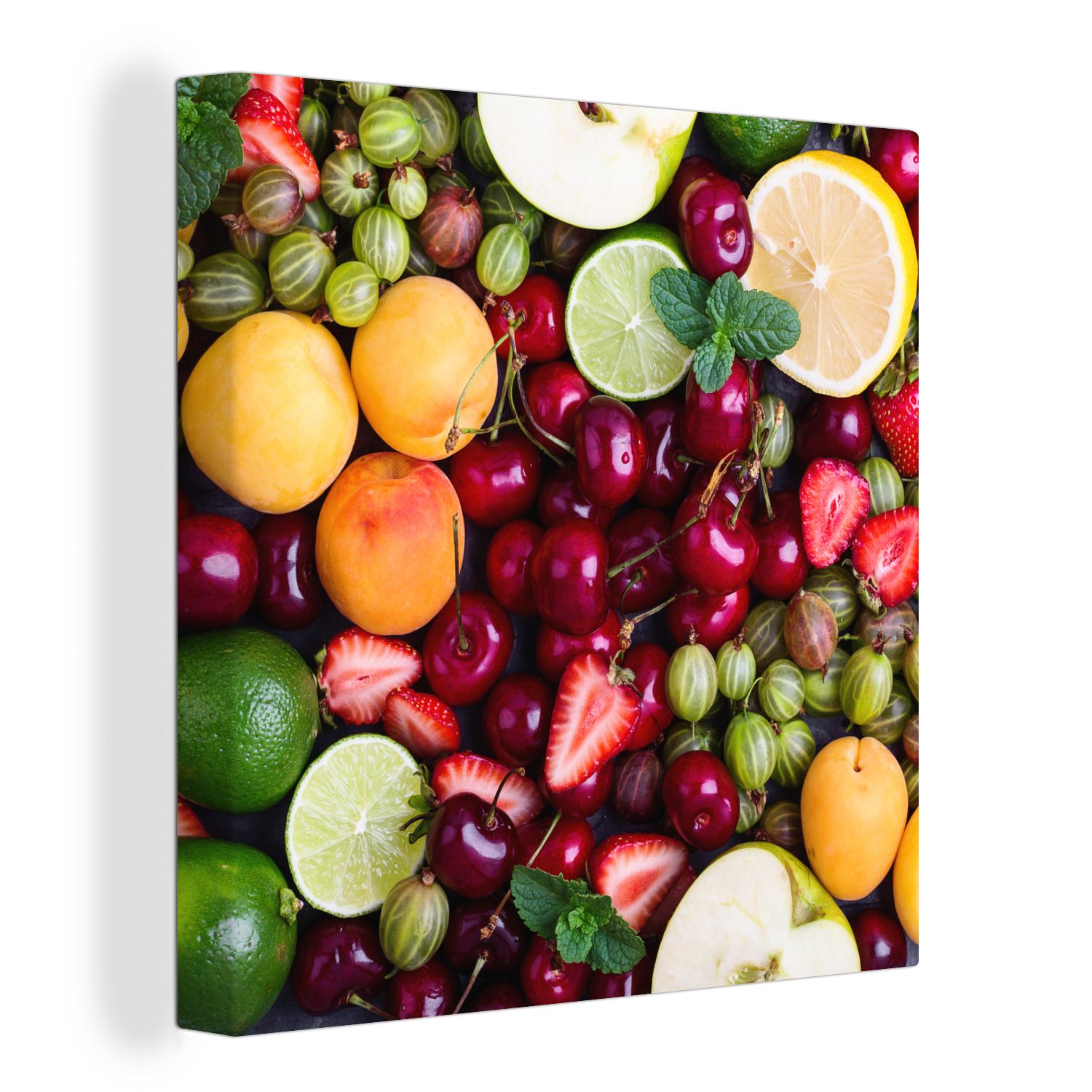 OneMillionCanvasses® Leinwandbild Obst - Farben - Sommer, (1 St), Leinwand Bilder für Wohnzimmer Schlafzimmer