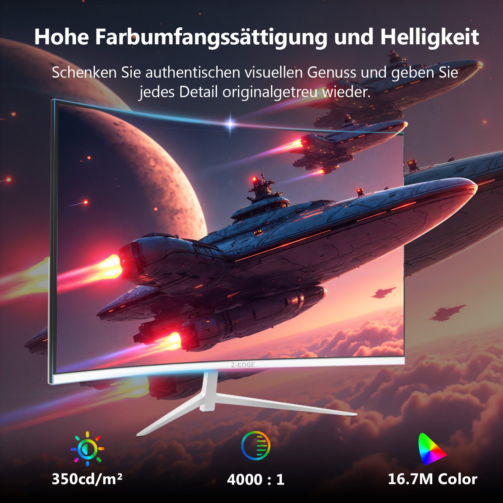 Z-EDGE 27" 280Hz FHD 1080P 1ms 16:9 1500R Curved-Gaming-Monitor (1920x1080 px, Full HD, 1 ms Reaktionszeit, 280 Hz, VA)