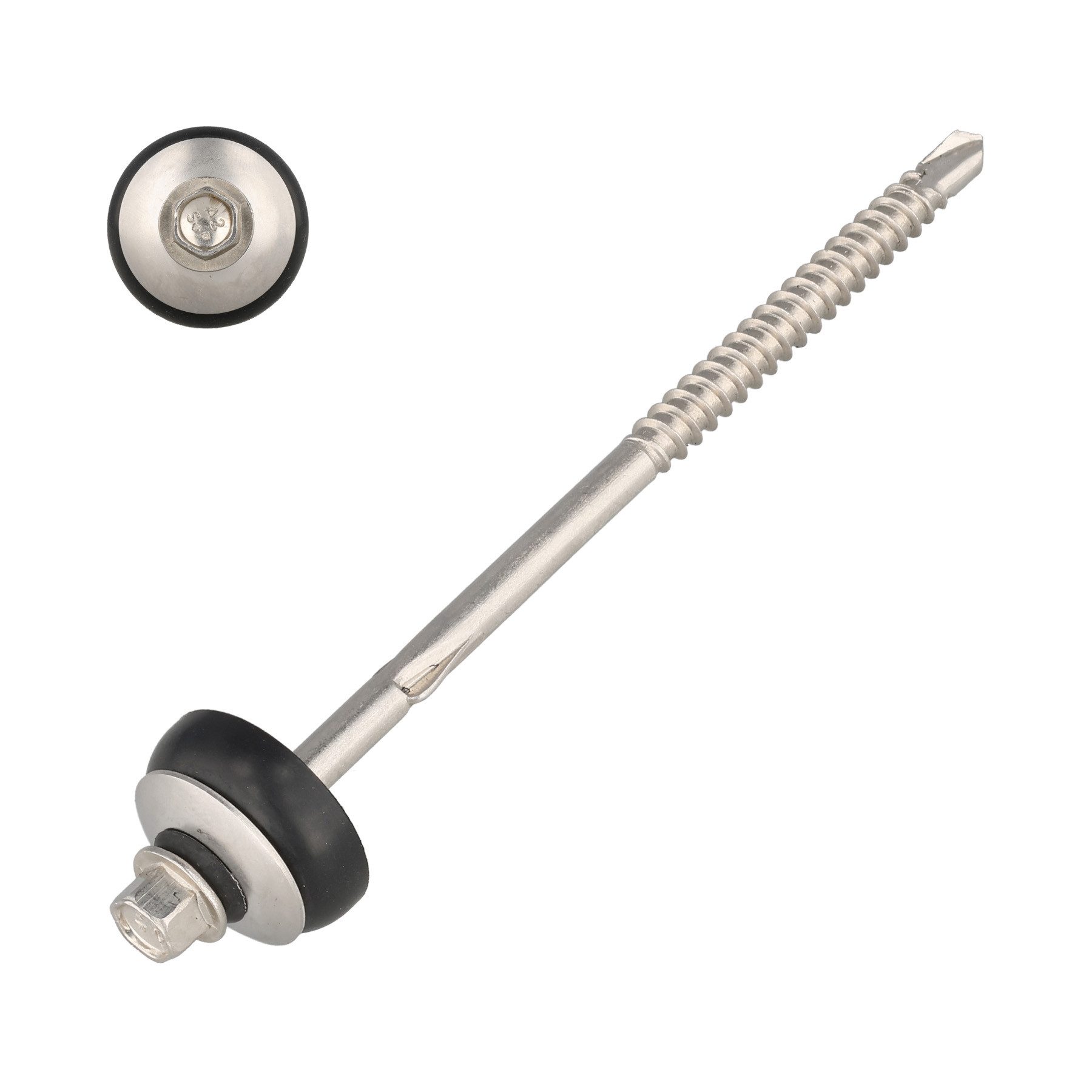 SCREWREBEL Sechskant-Bohrschraube mit Räumflügel – 6,5×130 mm – 100 Stk., (100 St), Edelstahl A2–FZD 22mm–für Wellfaserzementplatten auf Holzu.