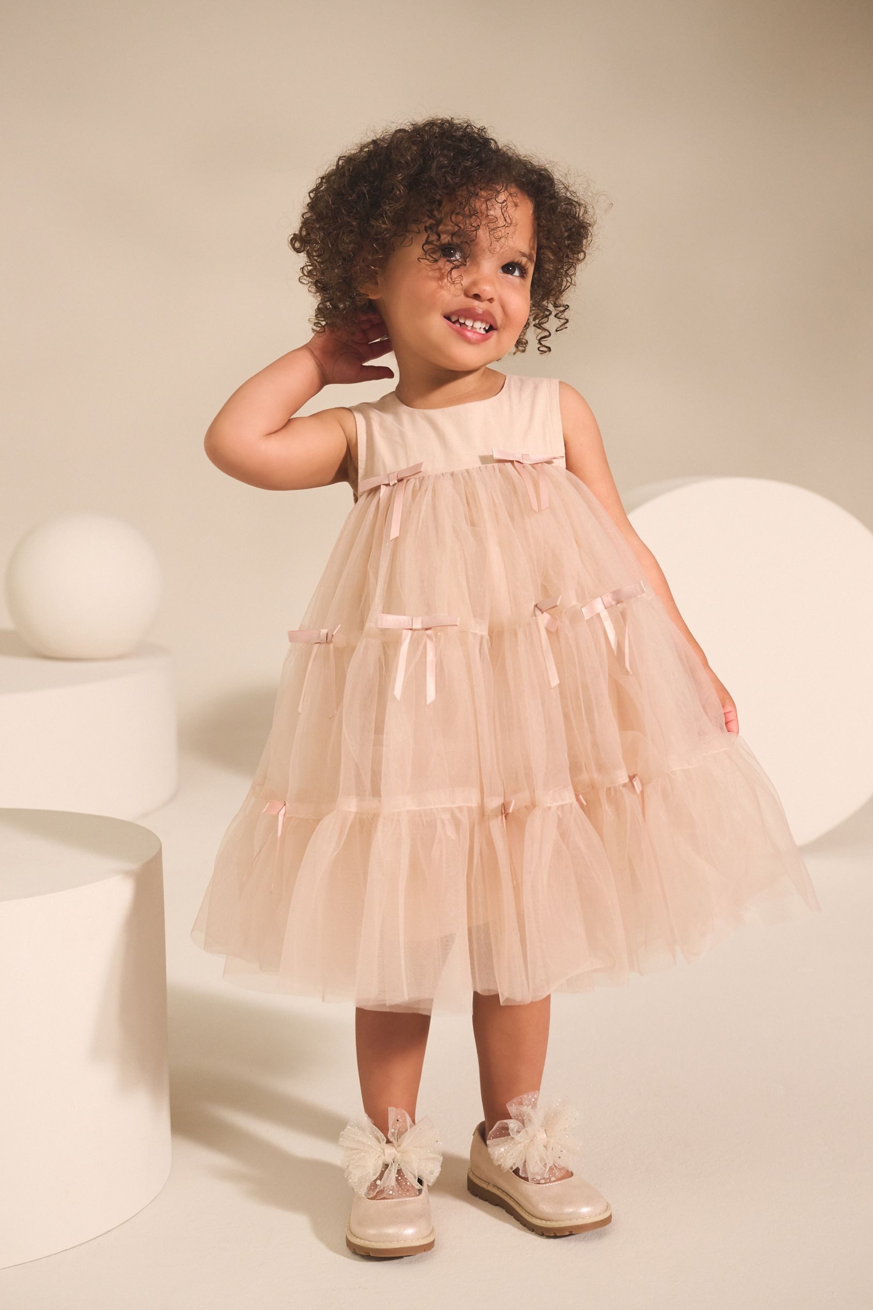 Next Tüllkleid Ärmelloses Mesh-Kleid mit Schleifendetail günstig online kaufen