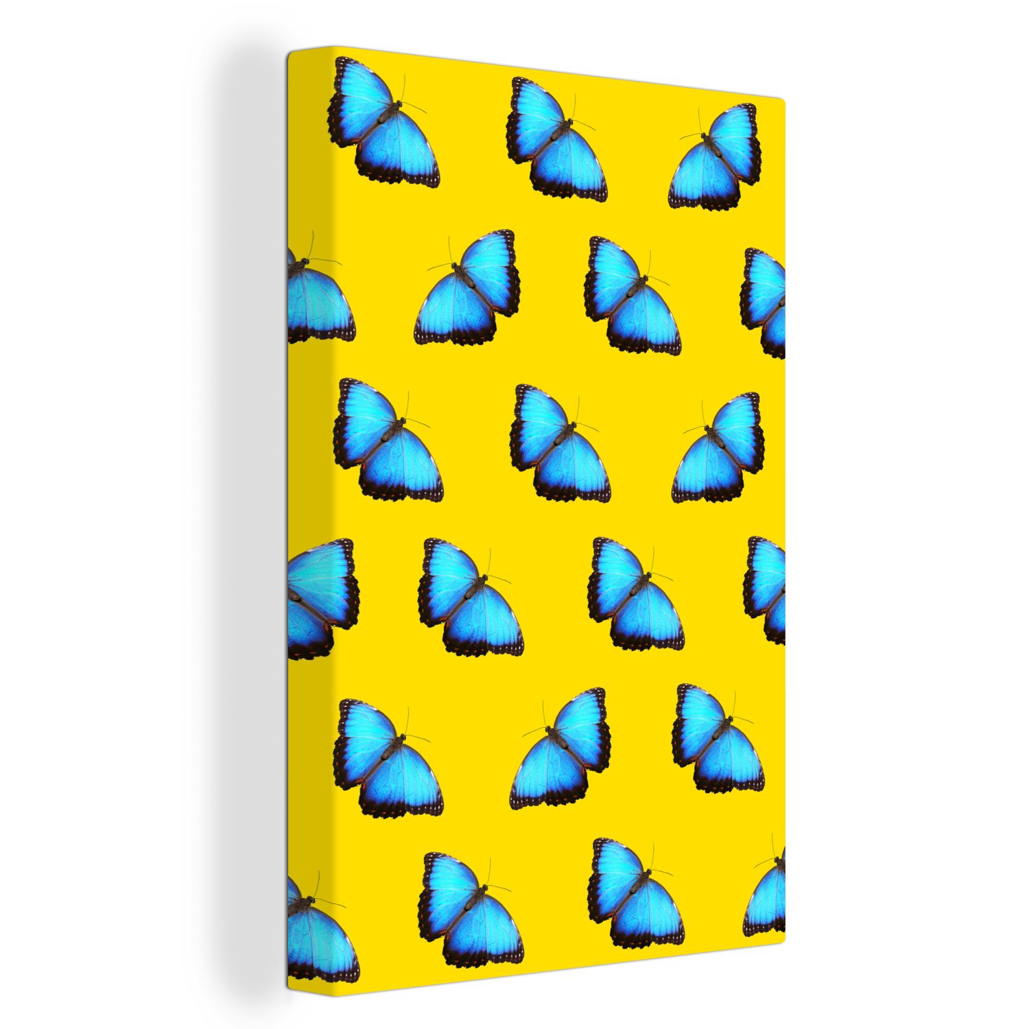 OneMillionCanvasses® cm Schmetterlinge bespannt - Blau Leinwandbild 20x30 - Gemälde, Muster, St), (1 Zackenaufhänger, Leinwandbild inkl. fertig