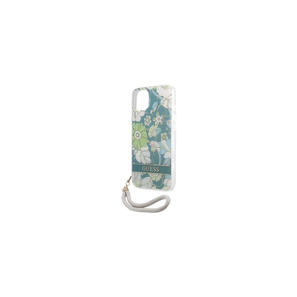 Guess Handyhülle GUESS Hard Cover Flower Strap Grün für iPhone 13 6,1 Zoll