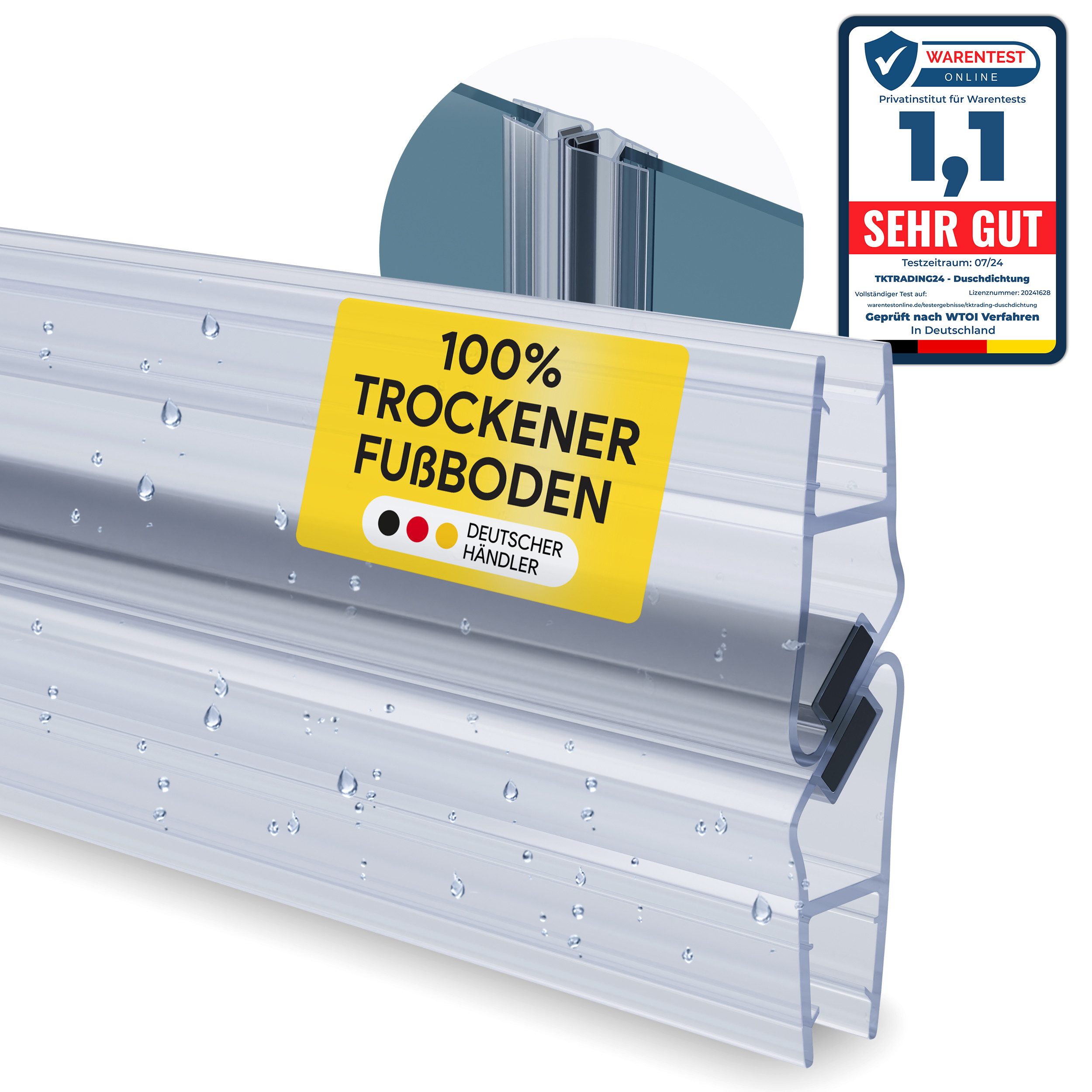 tktrading24 Duschdichtung PVC Ersatzdichtung Duschkabine TYP-8 90° 200cm Glasstärke 6-10mm, L: 200 cm
