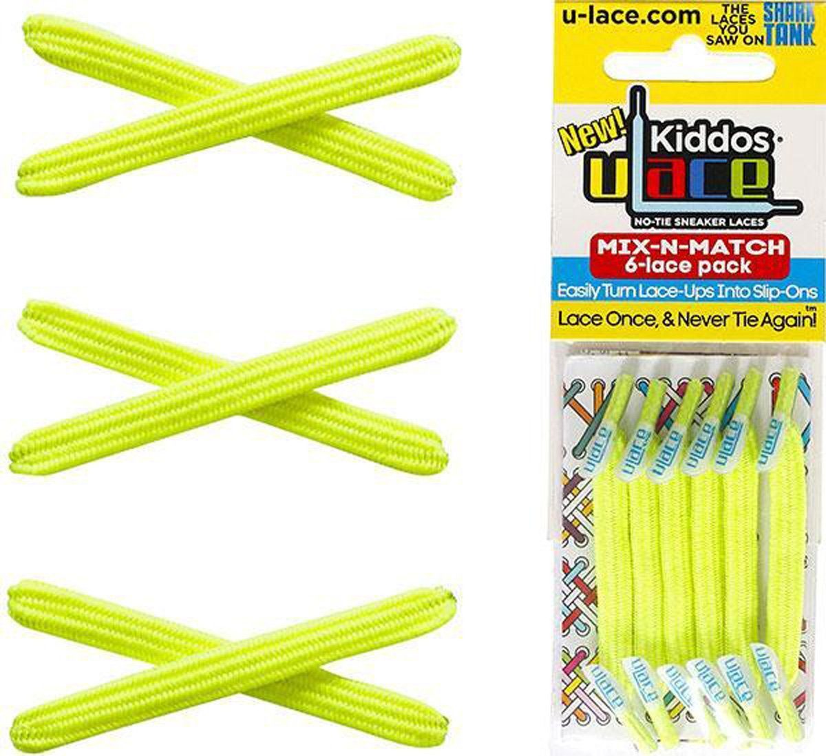 U-Laces Schnürsenkel Kiddos - elastische Schnürsenkel mit Wiederhaken für Kinder Neon Yellow