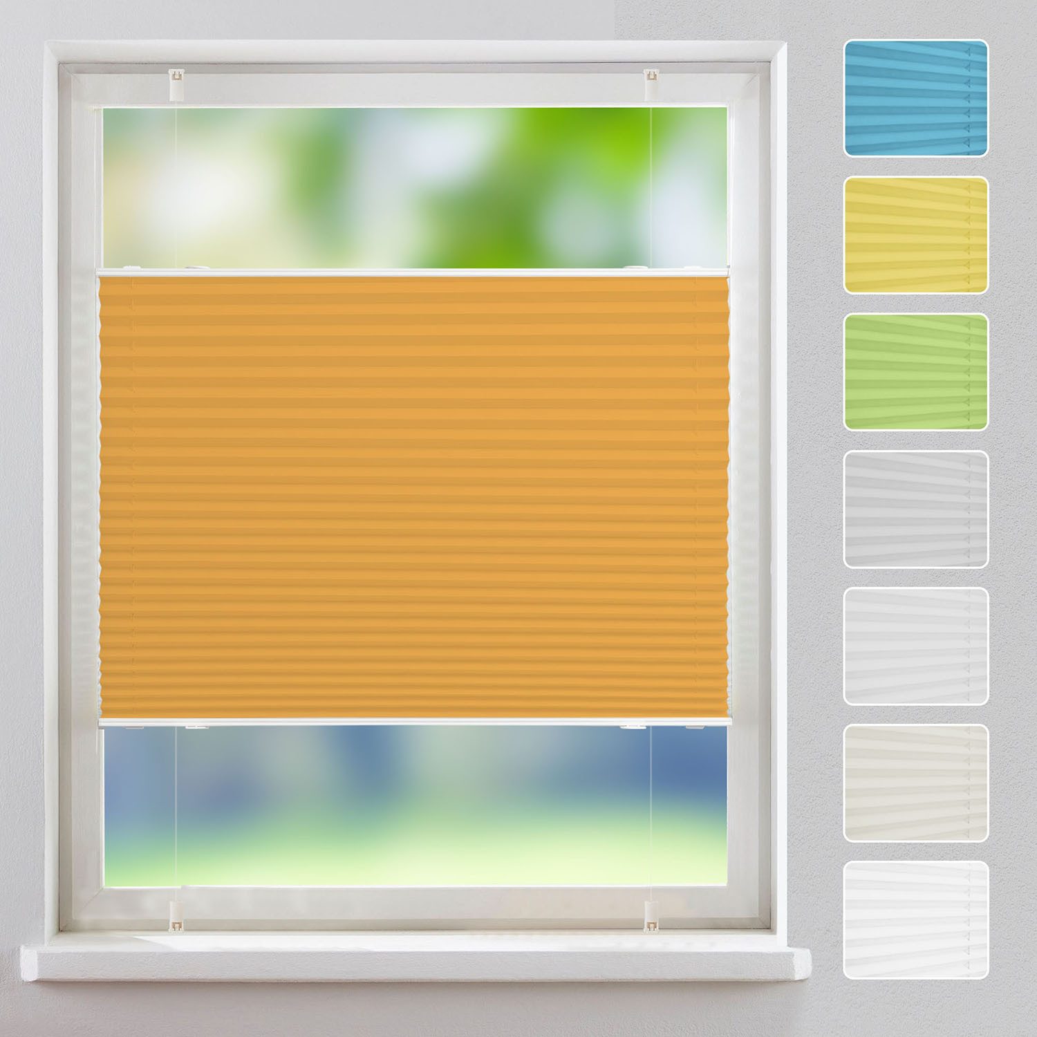 OUBO Plissee Faltrollo Ohne Bohren, Lichtschutz, Klemmträger,Easyfix, Lichtschutz, verspannt, Klemmfix, Jalousie für Fenster & Tür