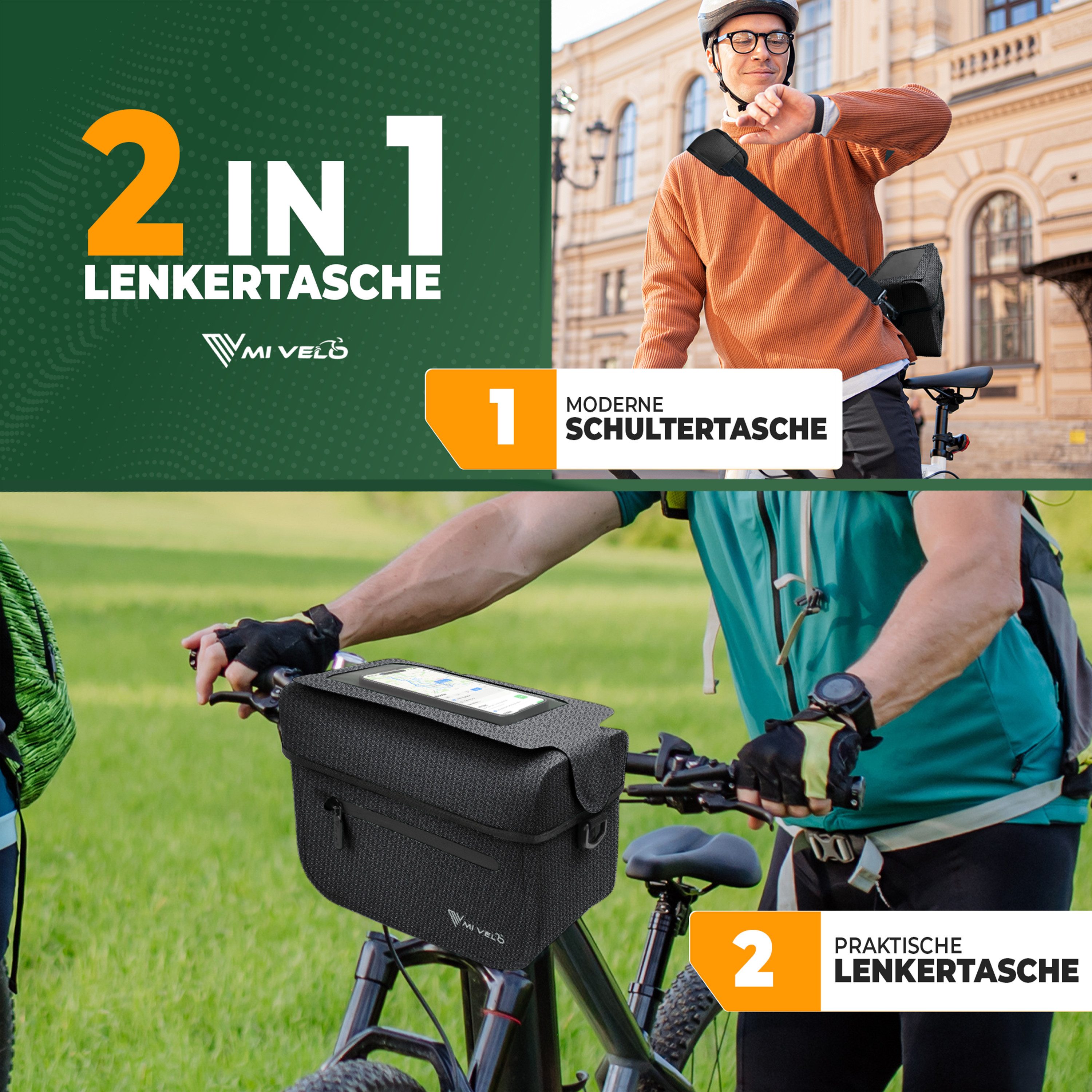 MIVELO Lenkertasche Fahrradtasche Lenker für KLICKfix, Fahrrad Tasche wasserdicht, KLICKfix kompatibel