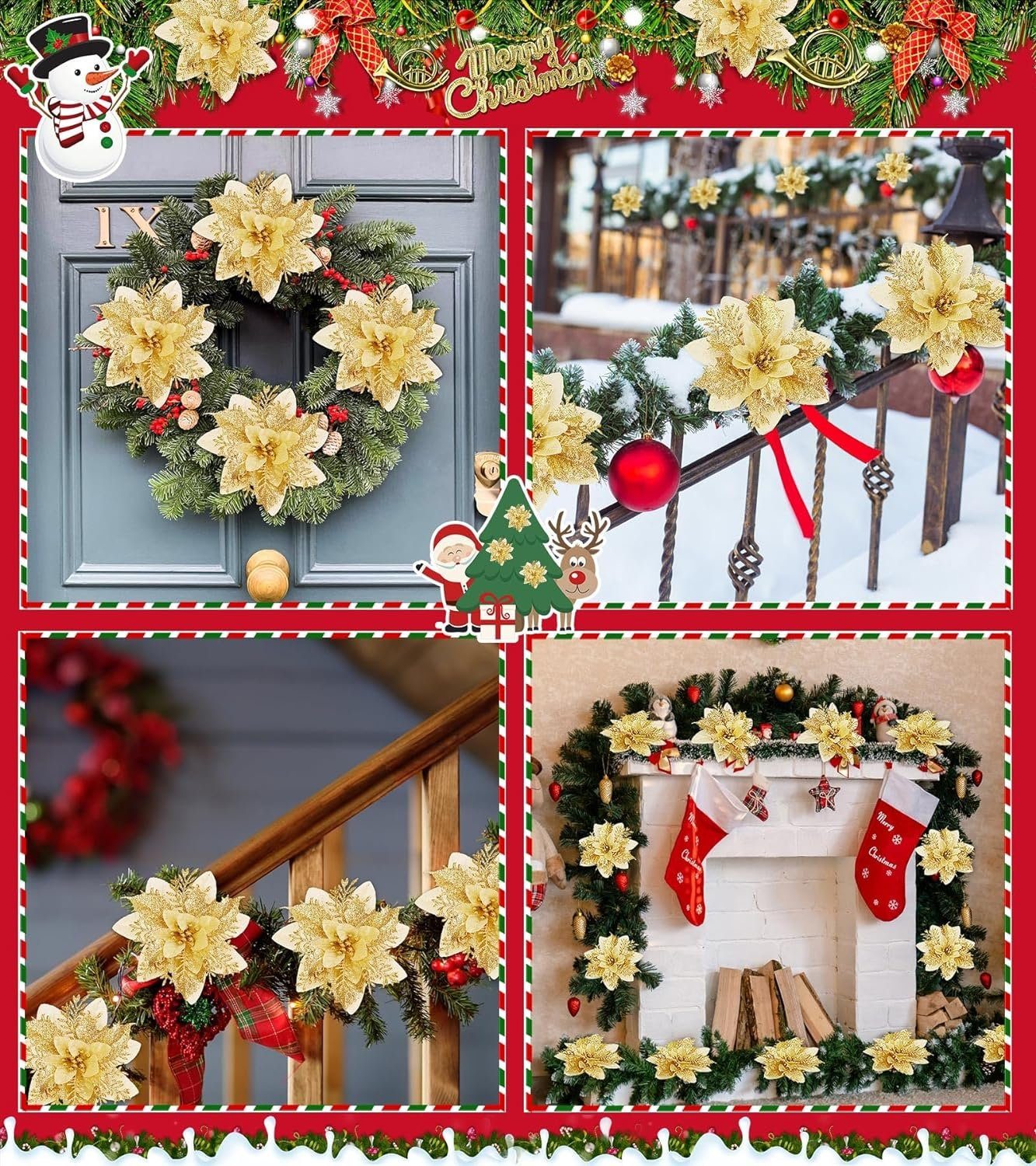 Deko Hochzeit Dekorationw, Weihnachtsblumen, Baumschmuck (24-tlg), Coonoor Stück Ornamente. Neujahr 24/48 Weihnachten Kränze Christbaumschmuck Glitzer