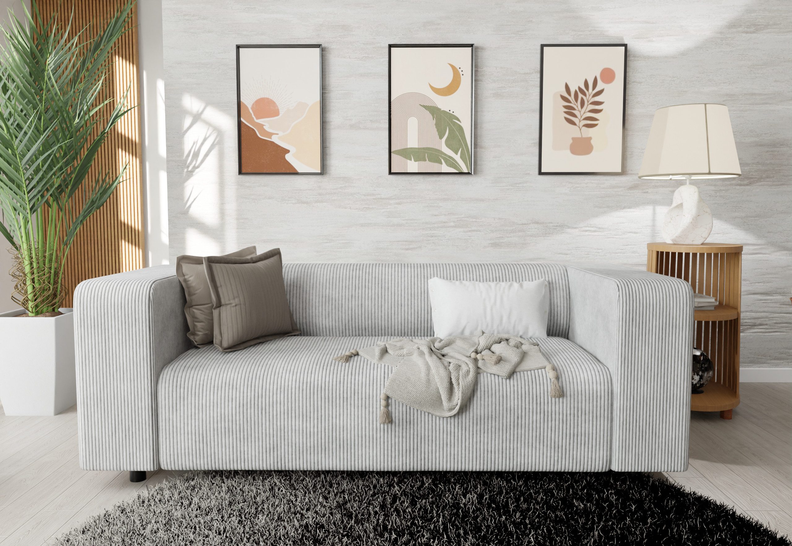 S-Style Möbel 2-Sitzer Sofa Gustav aus Cord-Stoff mit bequemem Sitz, mit Wellenfederung