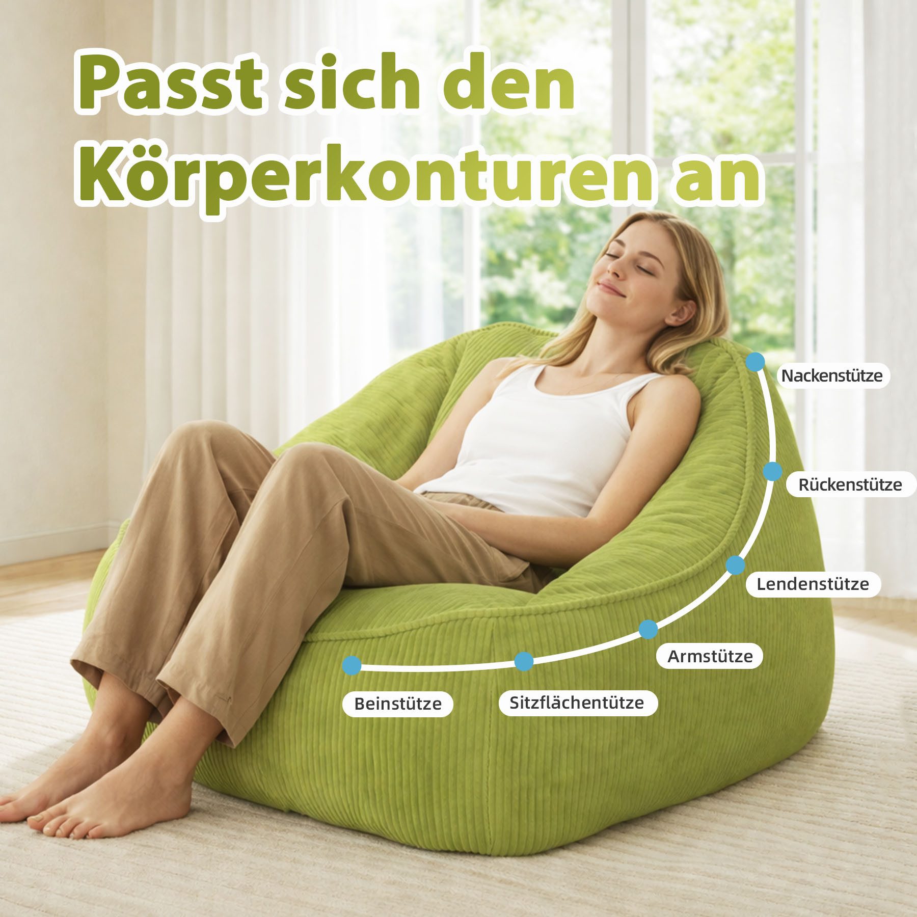 HomeMiYN Sitzsack Weicher Riesen Sitzsack aus Cord – Sessel fürs Wohnzimmer „Birne“ – Bild 2 von 5