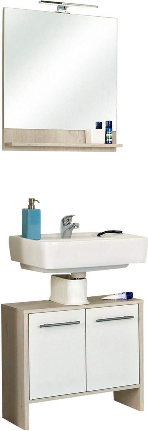 Saphir Badmöbel-Set Quickset 350 2-teilig, mit Waschbeckenunterschrank und LED-Spiegel, (Set), Pinie Ida hell Nachbildung, mit 2 Türen, ohne Waschbecken