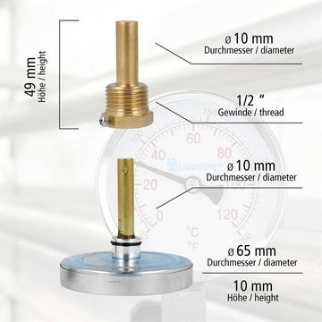 Lantelme Raumthermometer 120 Grad Heizungsthermometer, 1-tlg., Einbauset, 1/2 Zoll Einbau