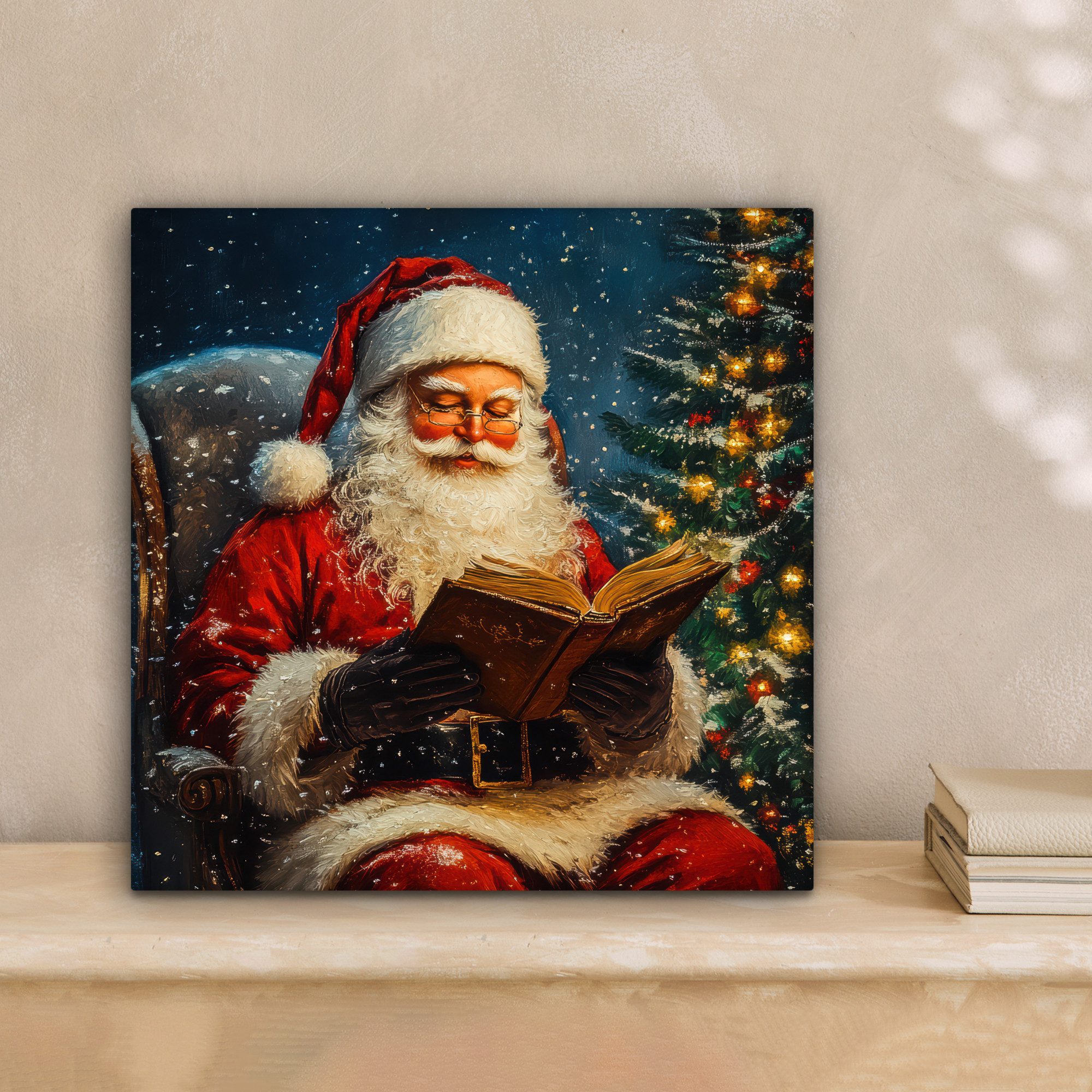 OneMillionCanvasses® Leinwandbild Weihnachtsmann - Weihnachten - Winter - Weihnachtsbaum, Fotodruck (1 St), Wandbild, Deko Schlafzimmer Wohnzimmer Flur 20x20 cm