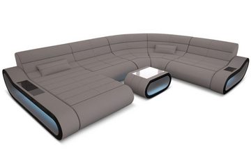 Sofa Dreams Wohnlandschaft Polster Sofa Stoff Couch Concept XXL U Form Stoffsofa, mit LED, Designersofa mit ergonomischer Rückenlehne