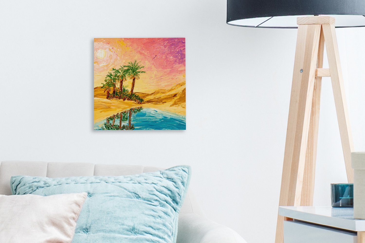 Schlafzimmer Gemälde Palme Wasser, Leinwand Natur Wohnzimmer - Öl - - OneMillionCanvasses® für Gemälde Bilder (1 - St),
