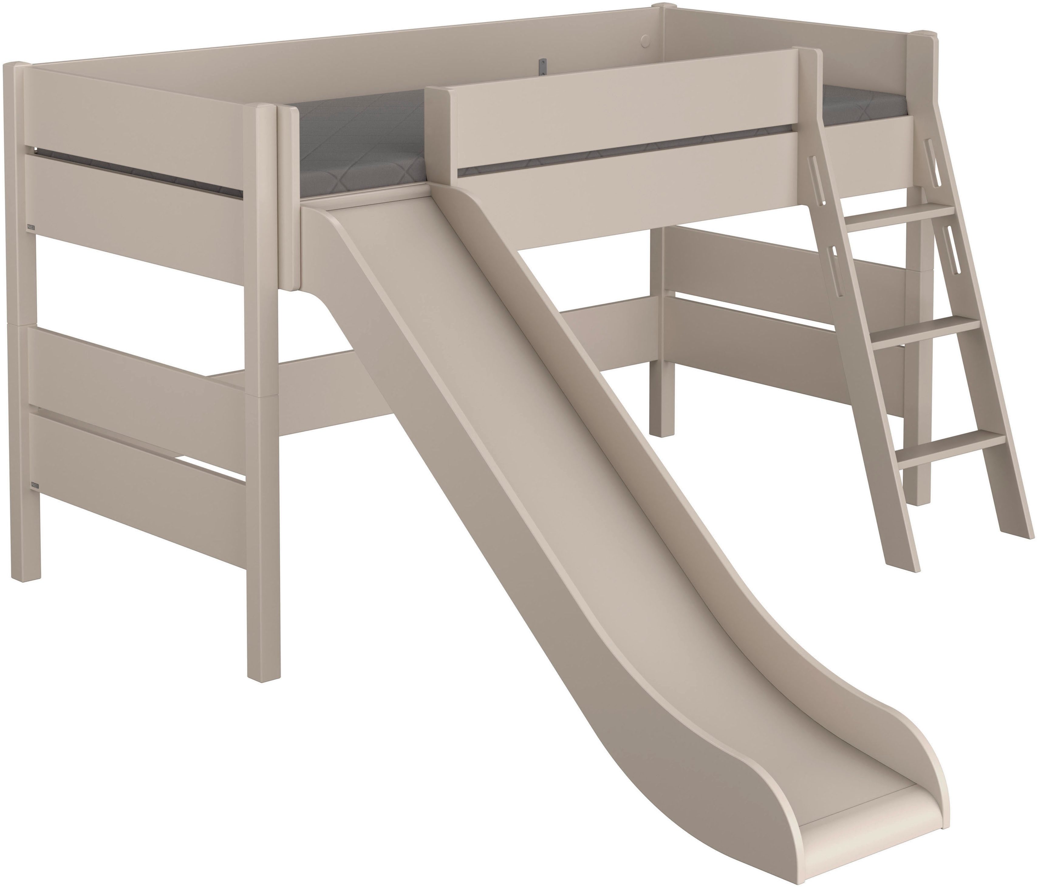 PAIDI Spielbett TIAGO in verschiedenen Größen und Farben, mit Leiter und Rutsche (Höhe 120 cm, 120kg Tragkraft, 5 Jahre Garantie), Rausfallschutz, geprüfte Sicherheit, umbaubares Bett mit Massivholz