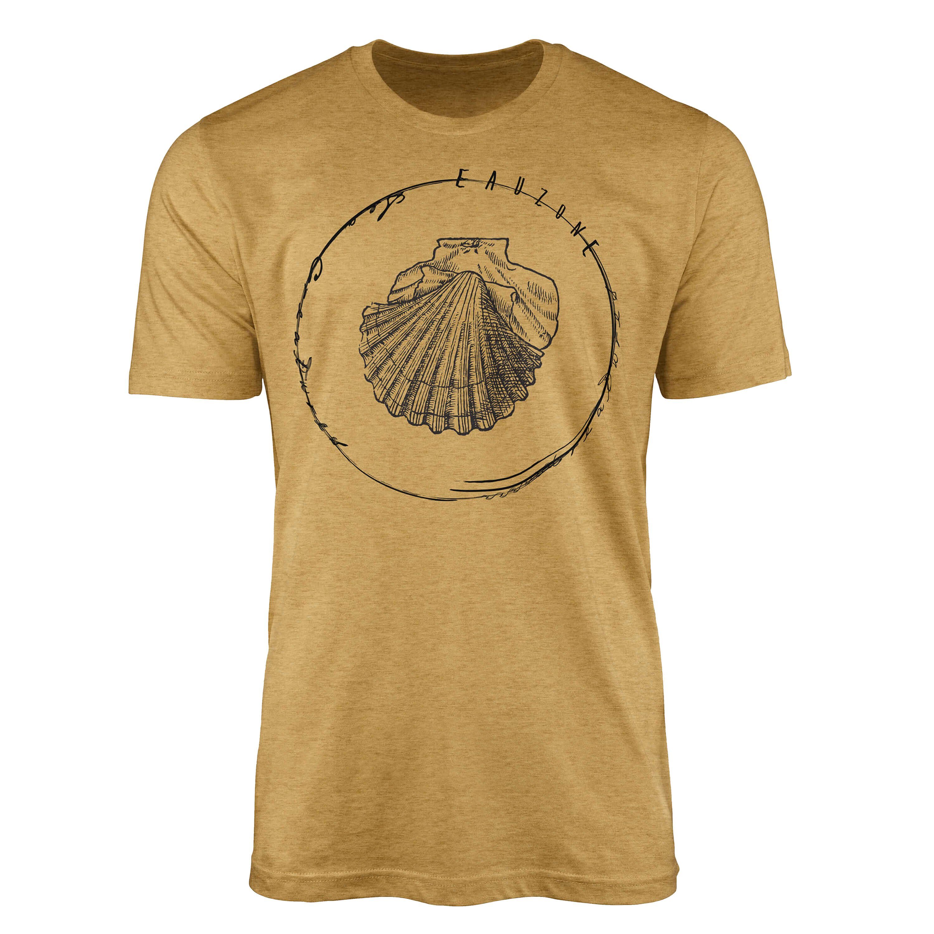feine Sinus / 055 Schnitt T-Shirt Struktur Sea und Creatures, Gold sportlicher Sea T-Shirt - Serie: Fische Art Tiefsee Antique