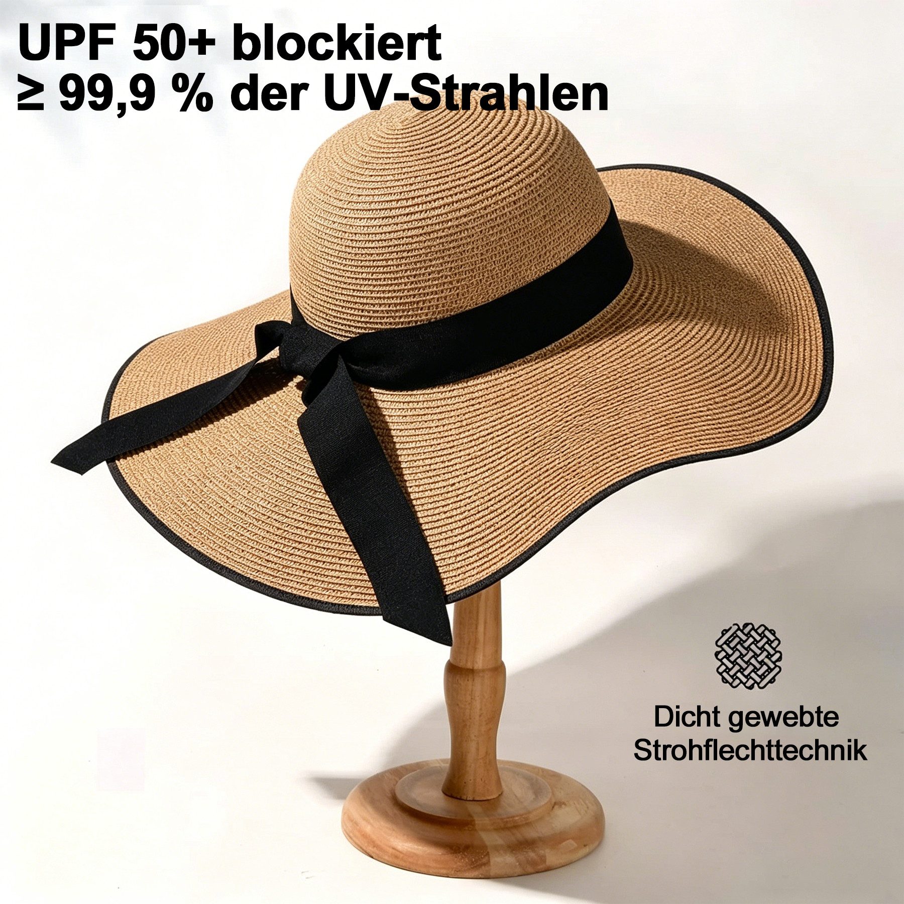 Mutig Strohhut Damen Breit Krempe Strohhut, Faltbarer Schutz Strandhut Sommerhut (Elegant Sommer Hut Sonnenhüte, Leicht, Atmungsaktiv) für Reisen Urlaub Strand