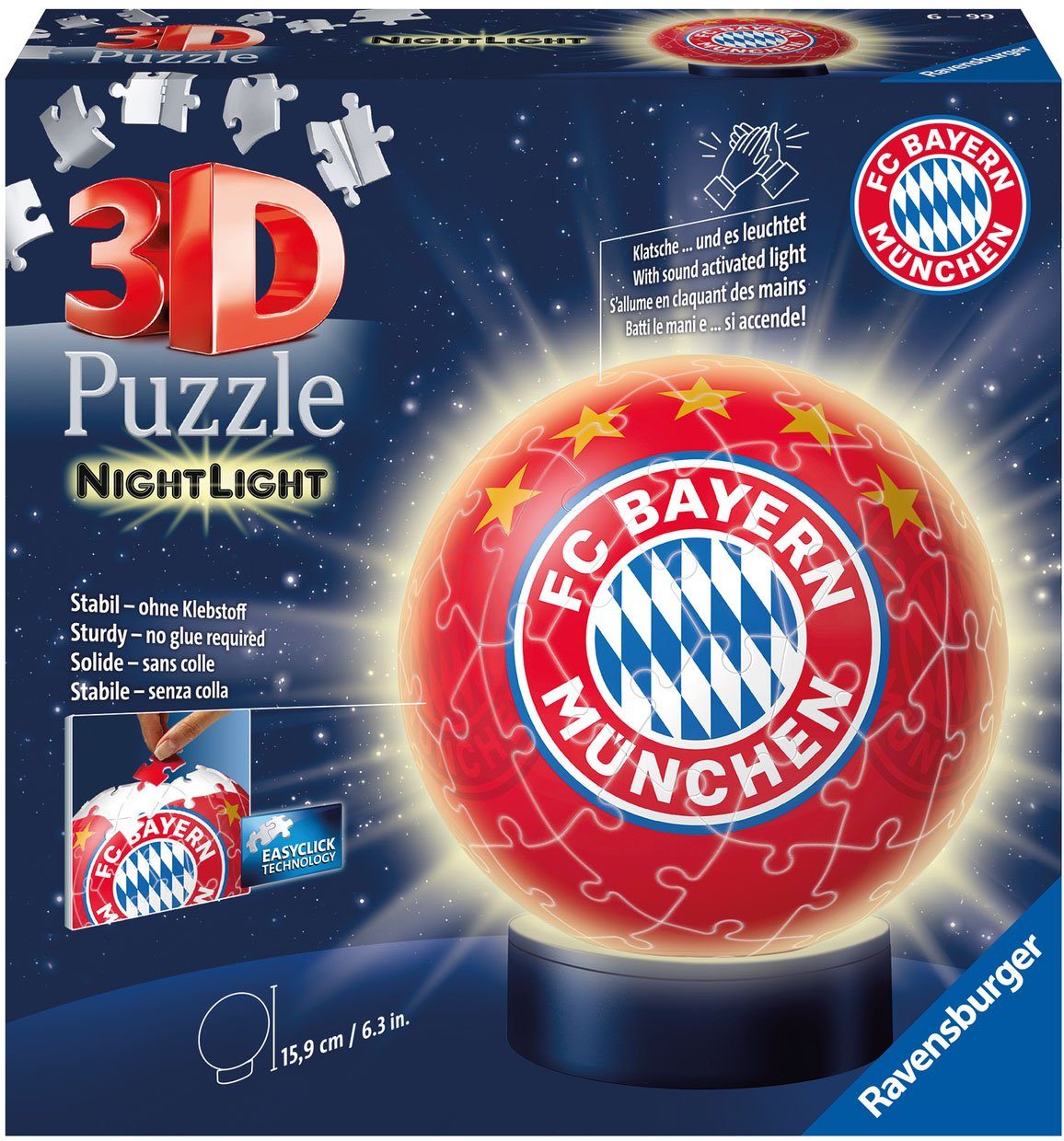 Ravensburger Пазлиball Nachtlicht FC Bayern München, 72 Пазлиteile, mit Leuchtsockel inkl. LEDs; FSC® - schützt Wald - weltweit