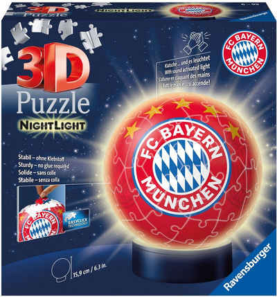 Ravensburger Puzzleball Nachtlicht FC Bayern München, 72 Puzzleteile, mit Leuchtsockel inkl. LEDs; FSC® - schützt Wald - weltweit