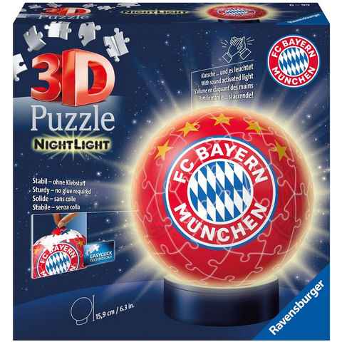 Ravensburger Puzzleball Nachtlicht FC Bayern München, 72 Puzzleteile, mit Leuchtsockel inkl. LEDs; FSC® - schützt Wald - weltweit