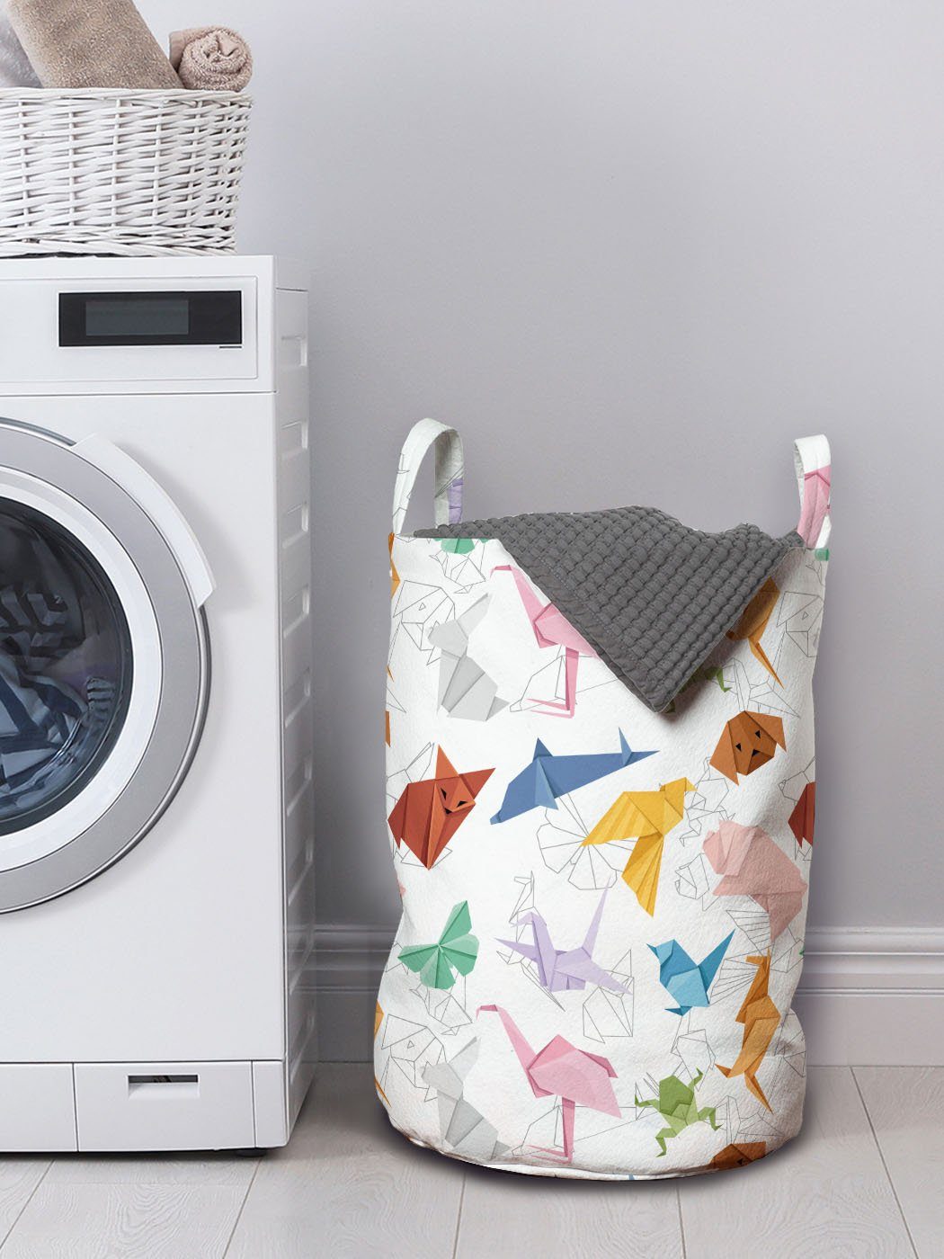 Wäschesäckchen mit Wäschekorb Griffen Einfache Waschsalons, Tiere Handwerk für Abakuhaus Kordelzugverschluss Origami