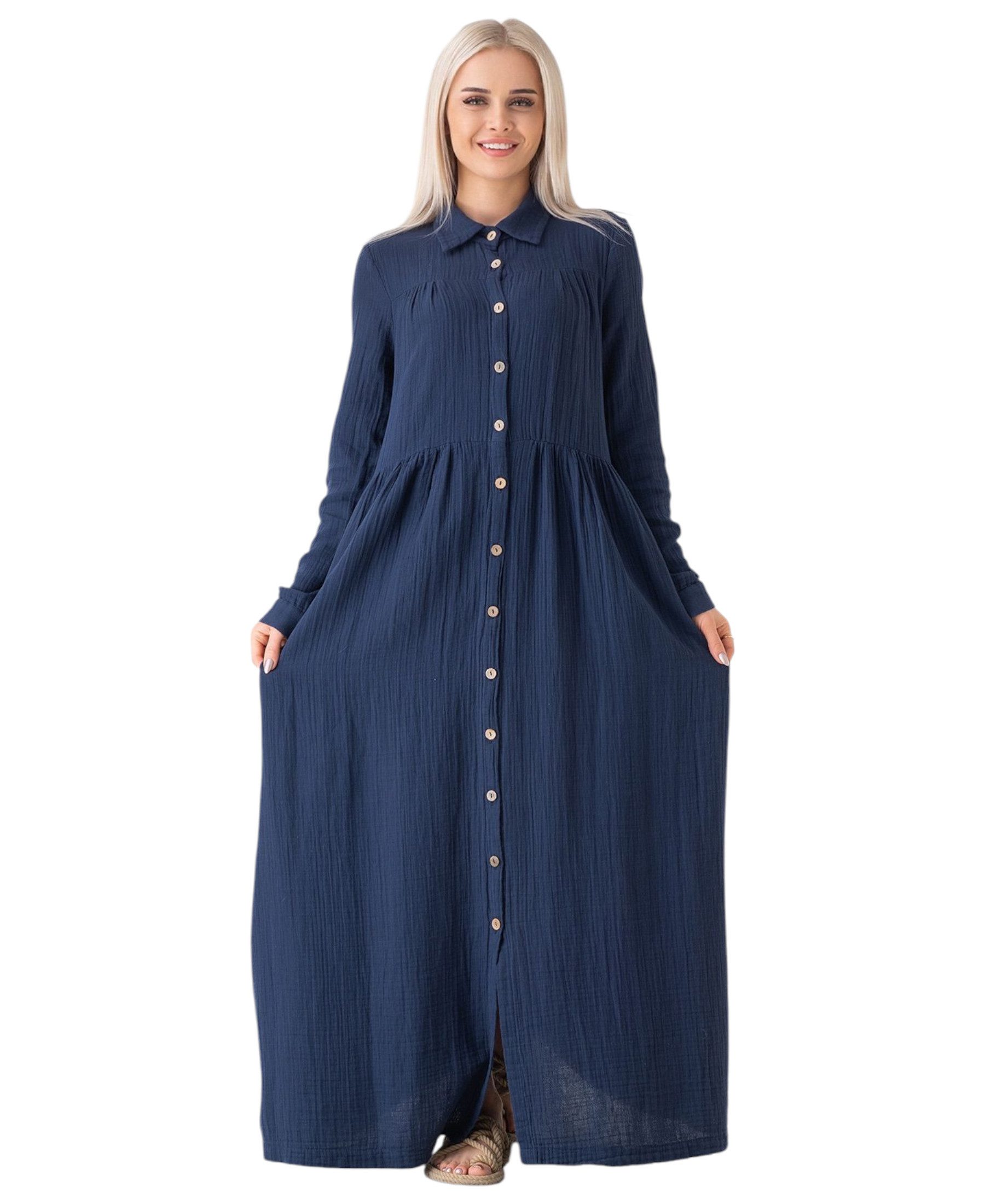 WENOR Sommerkleid Musselin Maxikleid 100% Baumwolle, mit Knopfleiste, 145 c günstig online kaufen