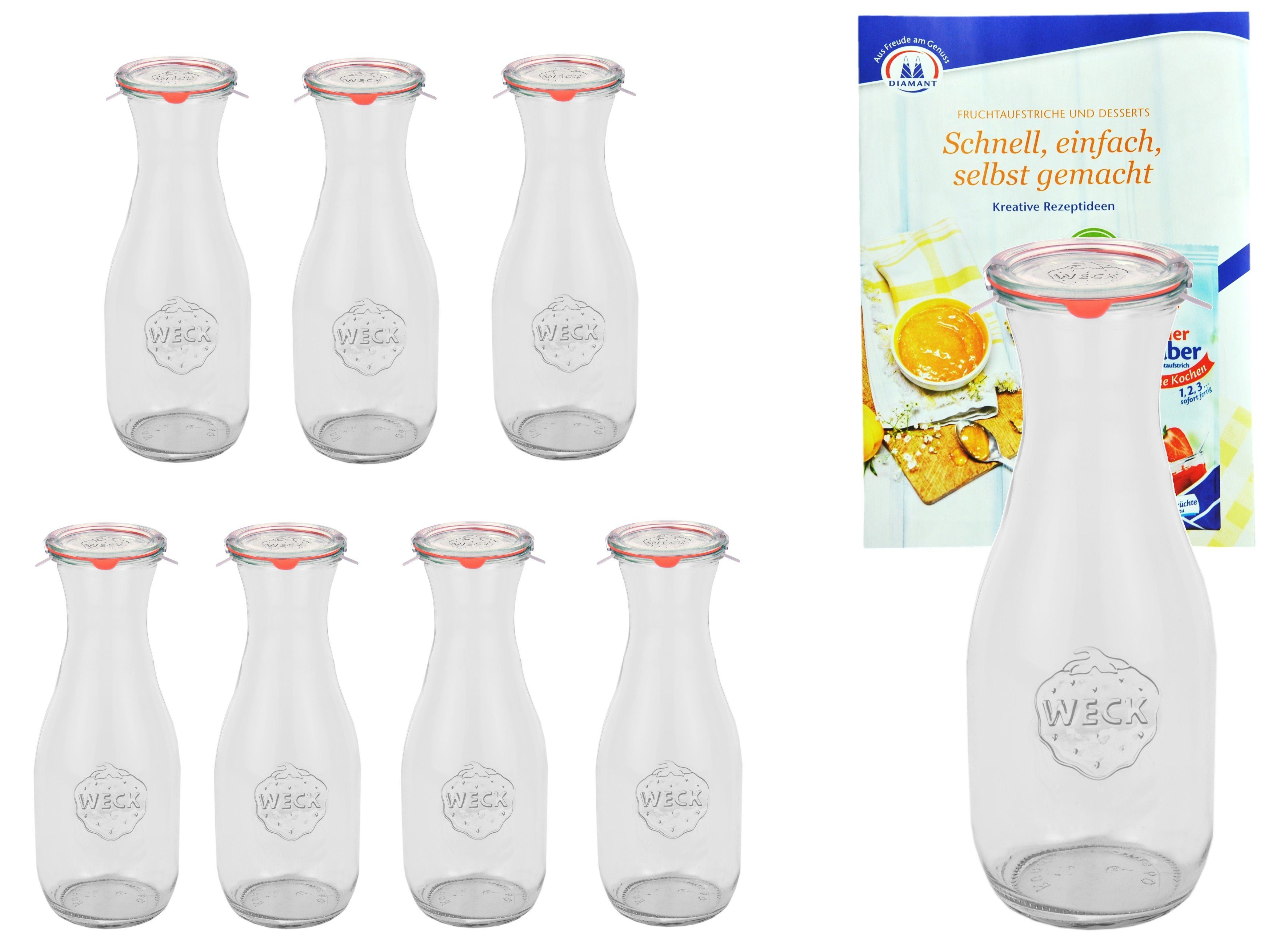 Einmachglas 8er Set Weck Gläser 530ml Saftflasche Glasdeckel Einkochringe Klammer