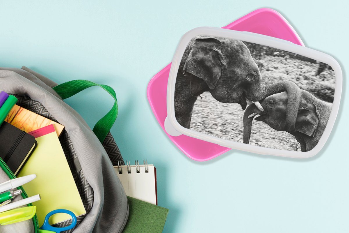 - Kunststoff - Kunststoff, Kinder, Erwachsene, weiß, für Elefant und Lunchbox - Tiere Snackbox, (2-tlg), Schwarz rosa Natur Mädchen, MuchoWow Brotdose Brotbox