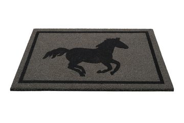 Fußmatte Champion, Wecon home, Höhe: 18 mm, graue Fussmatte aus Kokosfaser mit Antirutschbeschichtung, Pferd