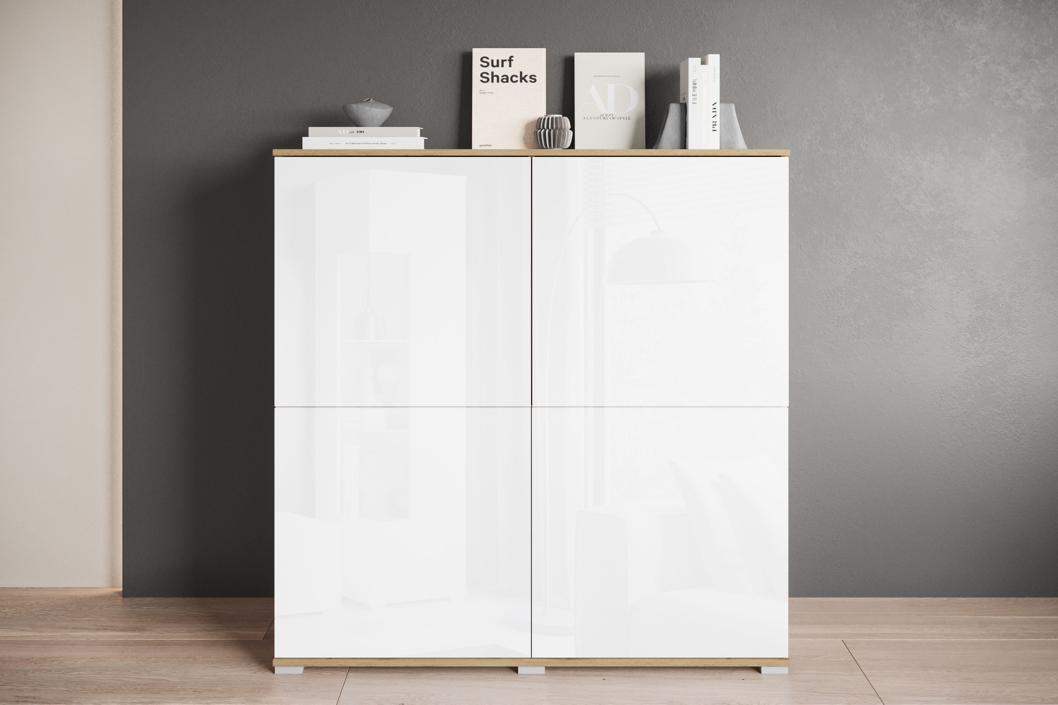 INOSIGN Highboard Kenia, moderne grifflose Hochkommode mit 4 Двери, Breite 120 cm (1 St), Push-to-Open-Fronten, höhenverstellbaren Полки