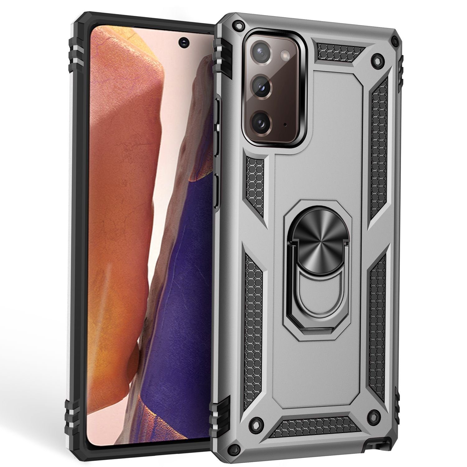 Nalia Smartphone-Hülle Samsung Galaxy Note 20, Outdoor Military Style Hülle mit Ring / Extrem Schützend / Panzer Case