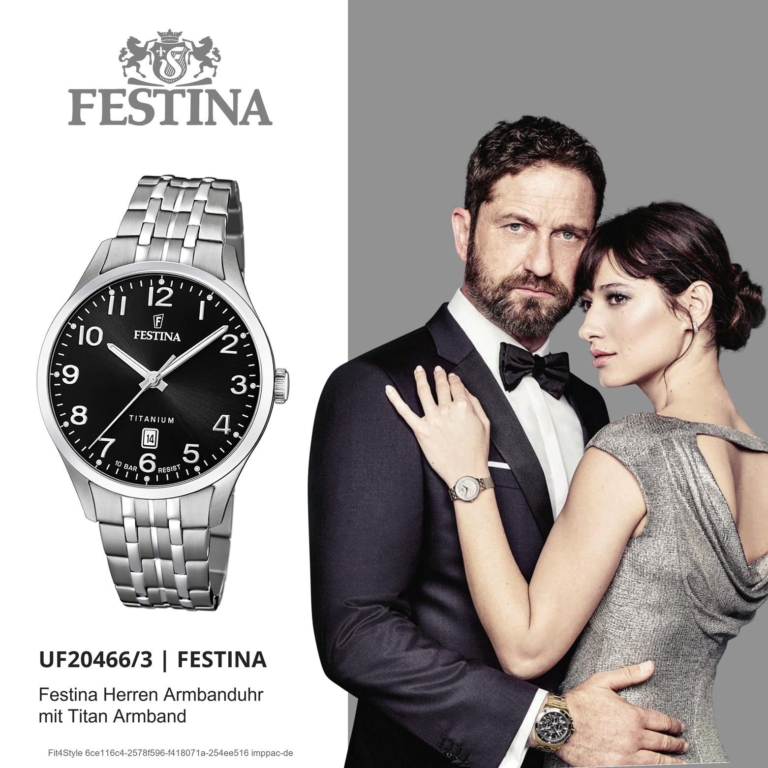 Festina Quarzuhr Elegant, Titanarmband Herren Uhr rund, F20466/3 Armbanduhr Herren silber Festina