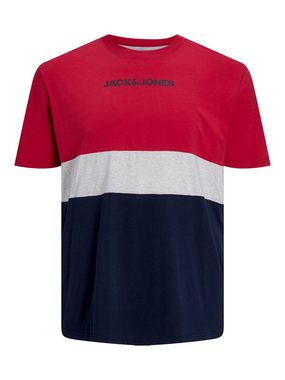 Jack & Jones T-Shirt Plus Size Collorblock T-Shirt mit Logo Print Shirt JJEREID 7231 in Rot