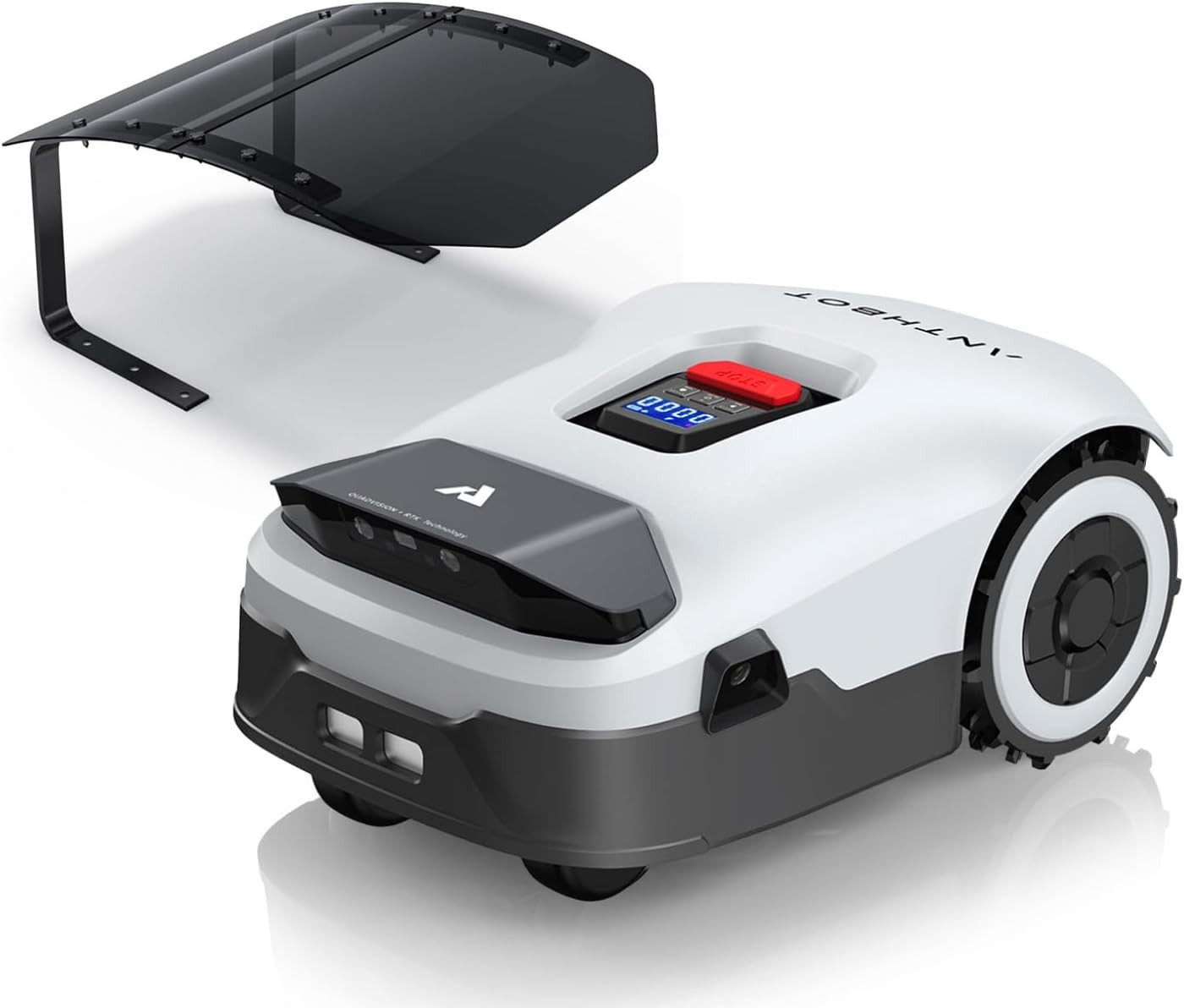 ANTHBOT Rasenmähroboter Set mit Garage, 10000mAh Akku, bis zu 3600m², (Automatische Aufladung, RTK+4-Kamera Vision, KI-Hindernisvermeidung), Mehrzonen-Management, WiFi/Bluetooth, Cut to Edge