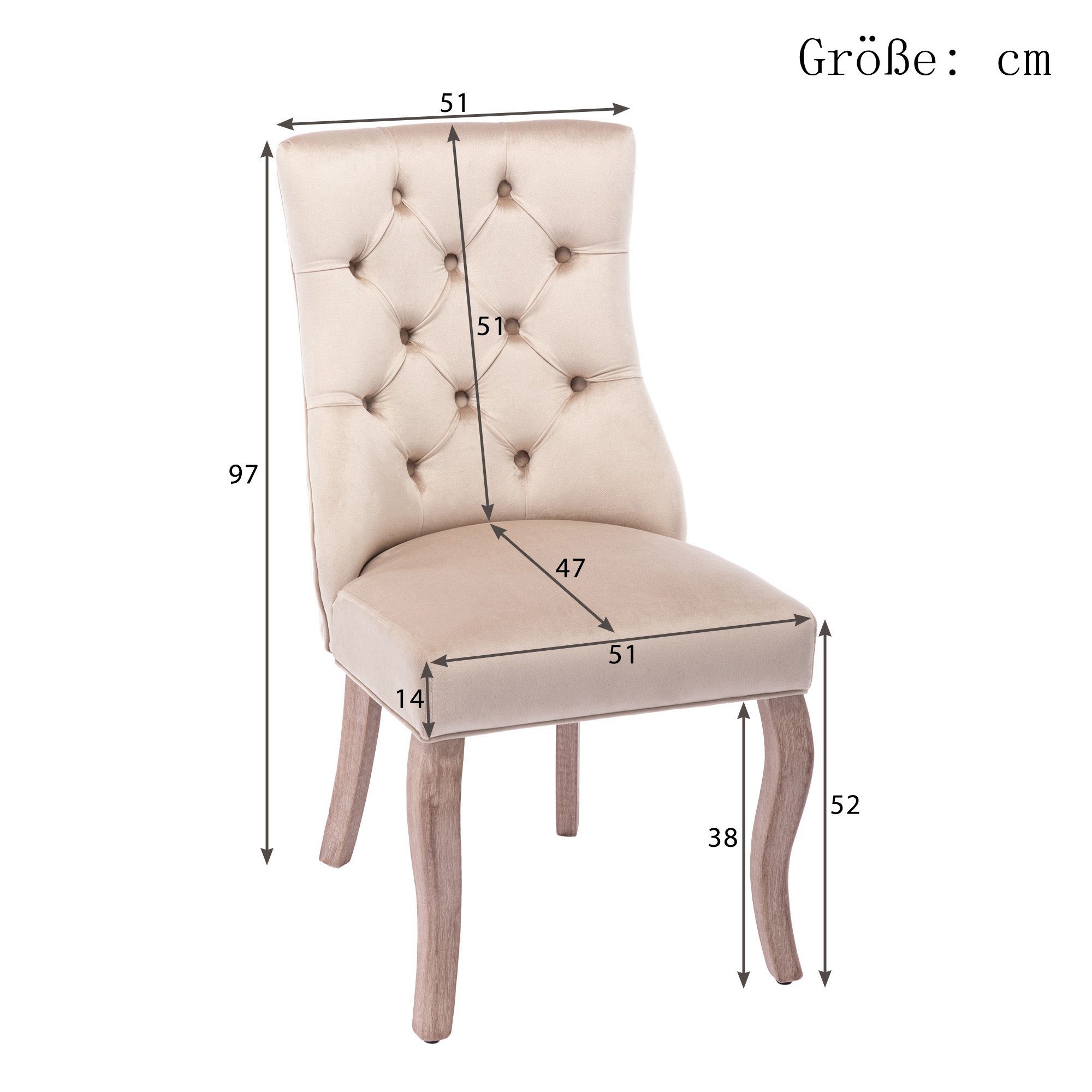 Stuhl, 4-Fußhocker, Massivholz aus 6-tlg) (Set, Celya Samt, Esszimmerstuhl Sitzgruppe