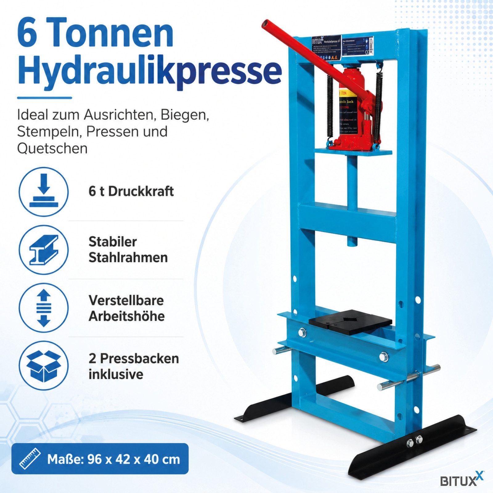 Bituxx Werkstattpresse 6T Blau, MS-18965