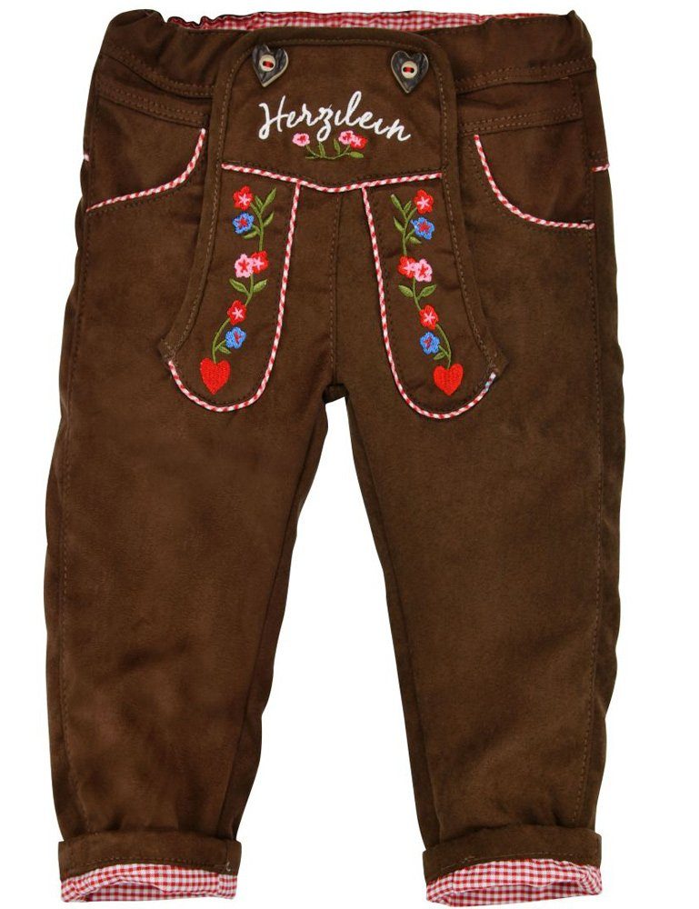 BONDI Trachtenhose Lange Baby Mädchen Kunstlederhose "Herzilein" gefüttert 86566 - Braun