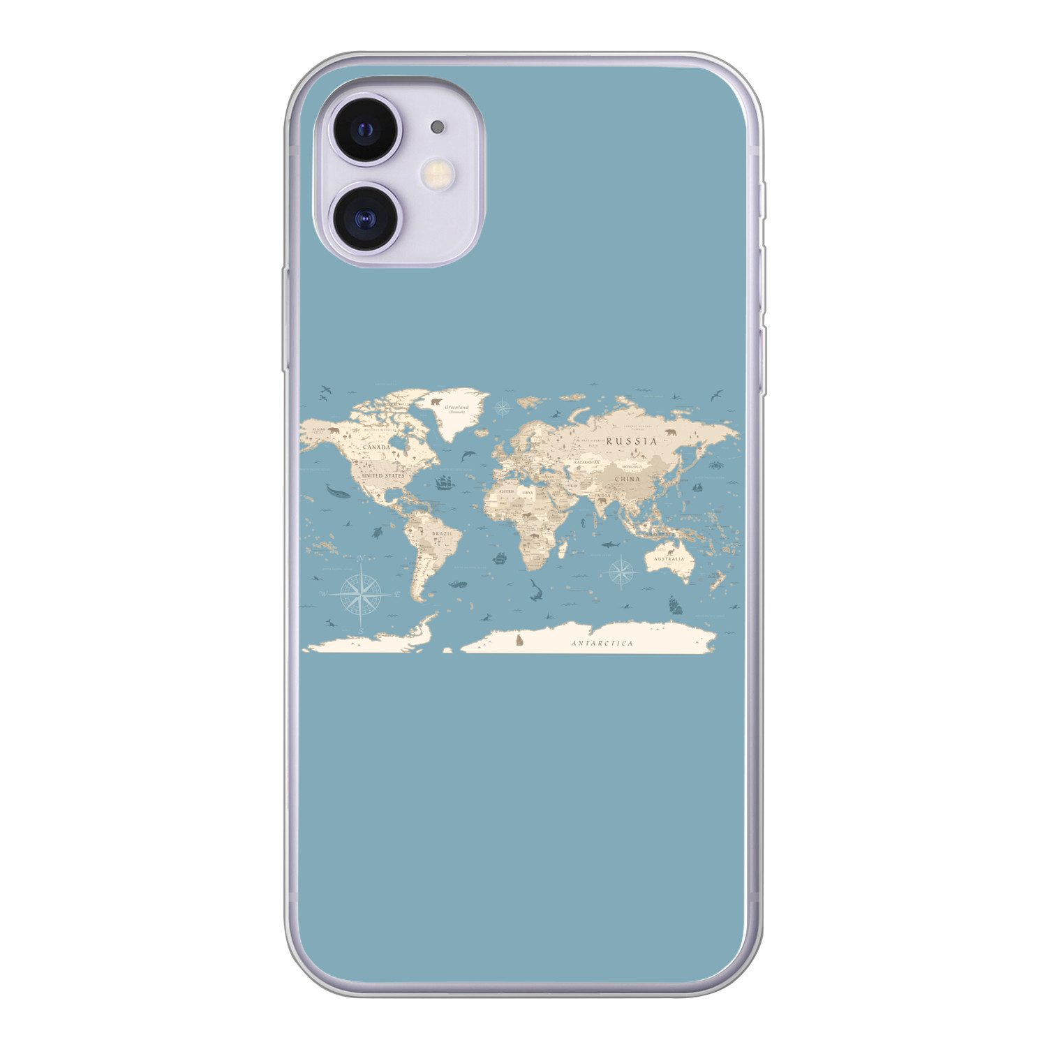 MuchoWow Handyhülle für Apple iPhone 11 Weltkarte - Ozean - Realistisch - Blau, Smartphone-Bumper, Print, Handy Schutzhülle Dünn