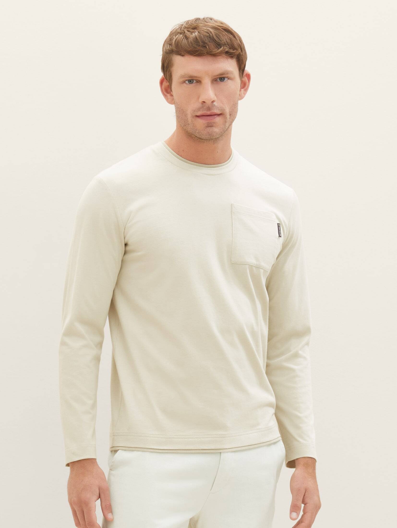 TOM TAILOR T-Shirt Langarmshirt mit Brusttasche beige alfalfa